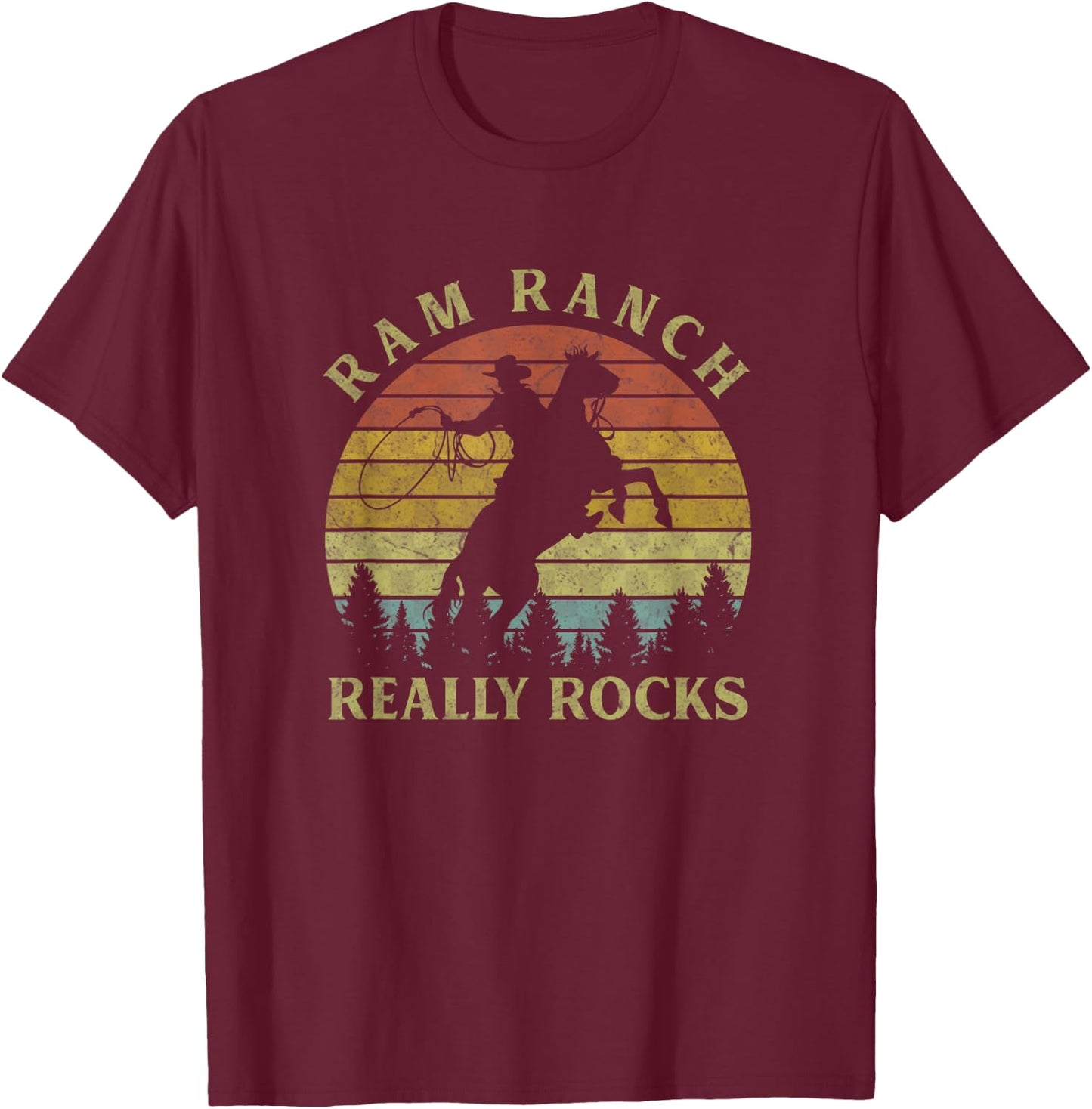 Ram Ranch Really Rocks Vintage Cowboy Riding Horse T-Shirt - T-Shirt | Maroon