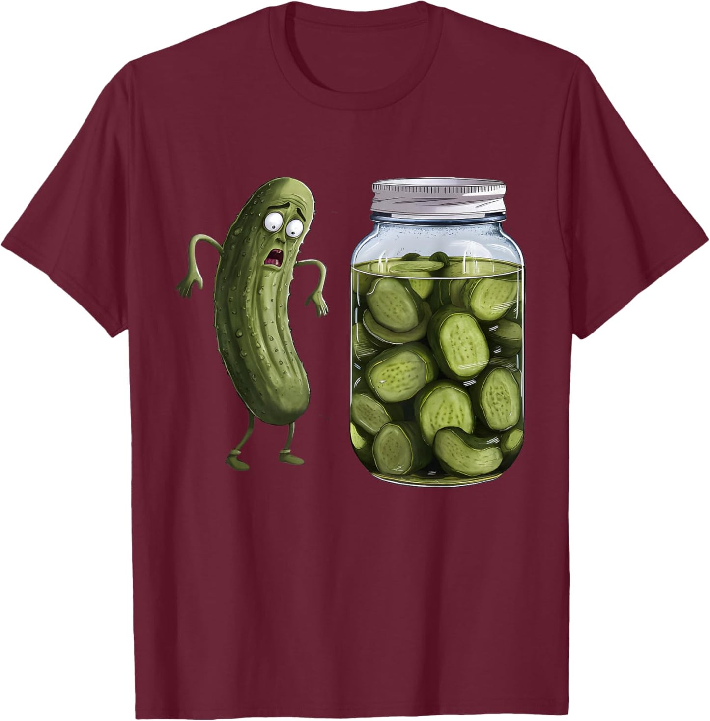 Funny Pickle Surprise A Cucumber And A Jar Of Sliced Pickles T-Shirt - T-Shirt | Maroon