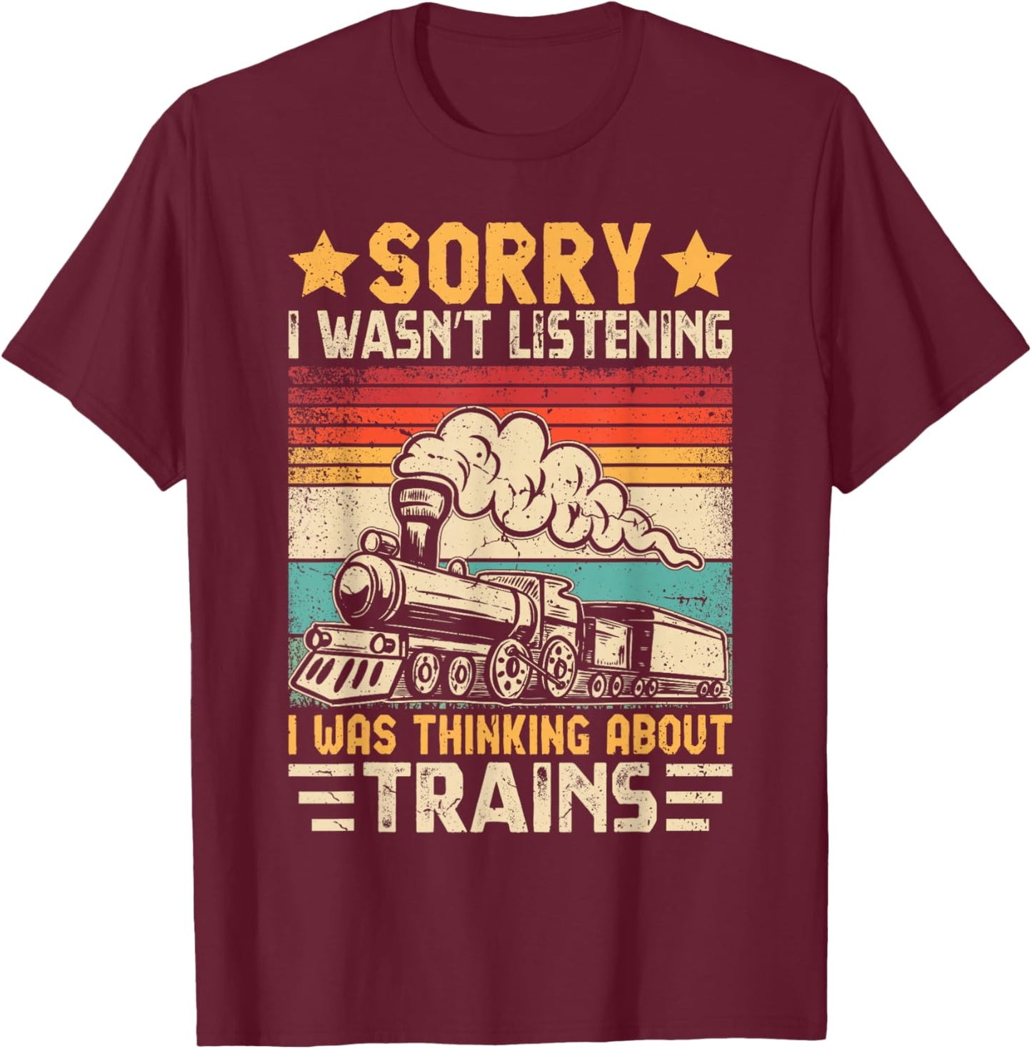 Retro Train Lover Model Railroad Conductor Funny Train , Small, Black T-Shirt - T-Shirt | Maroon