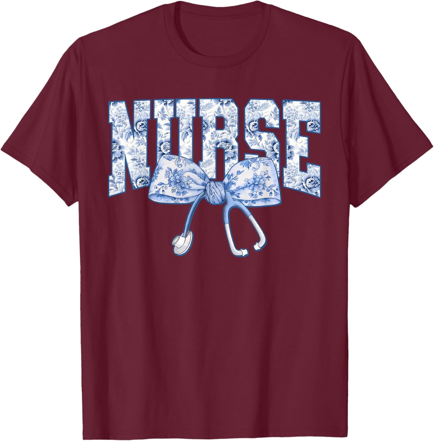 Nurse Coquette Bow Blue Stethoscope Nursing Medical Doctor T-Shirt - T-Shirt | Maroon