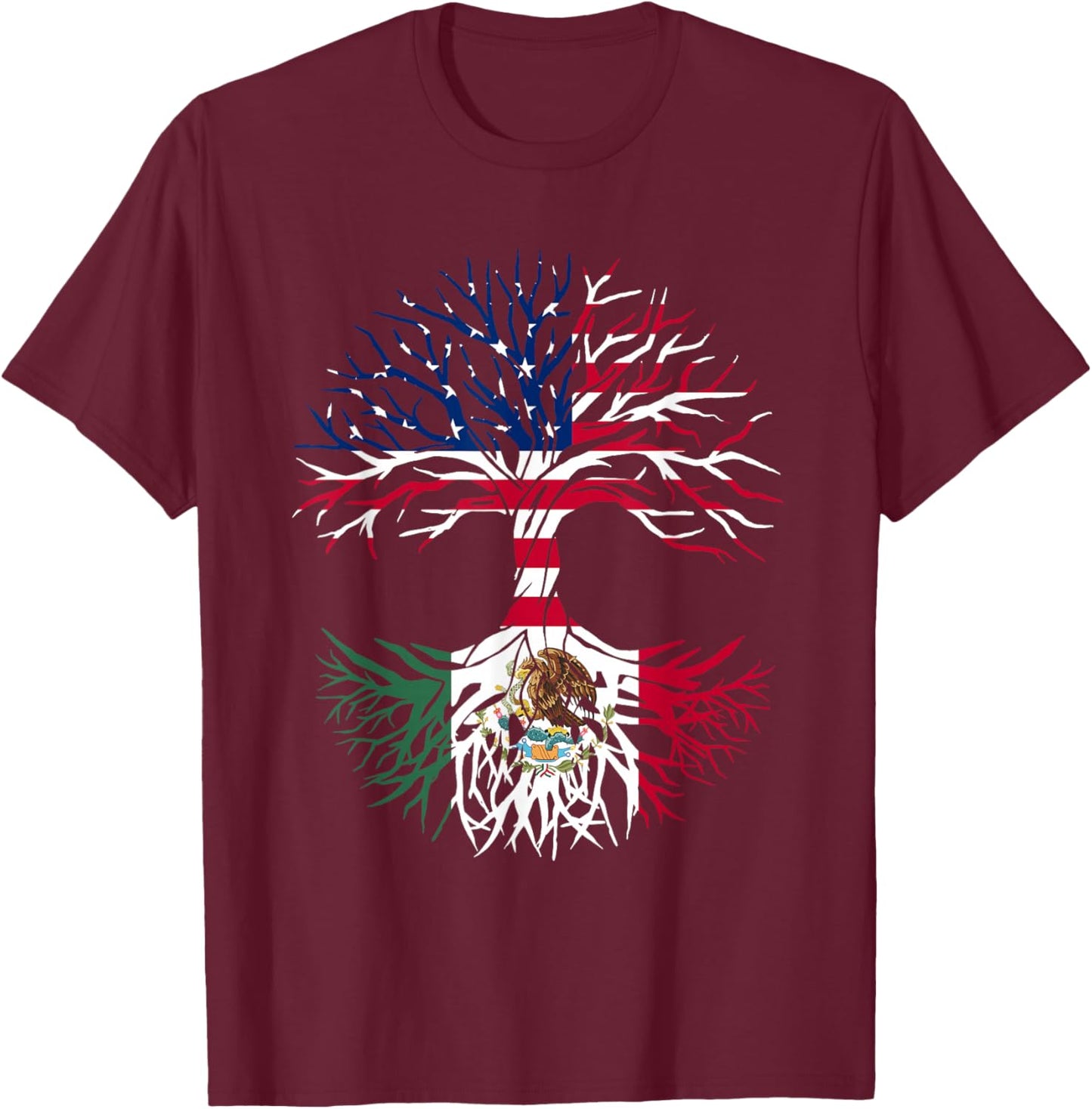 Mexican Roots American Grown T-Shirt - T-Shirt | Maroon