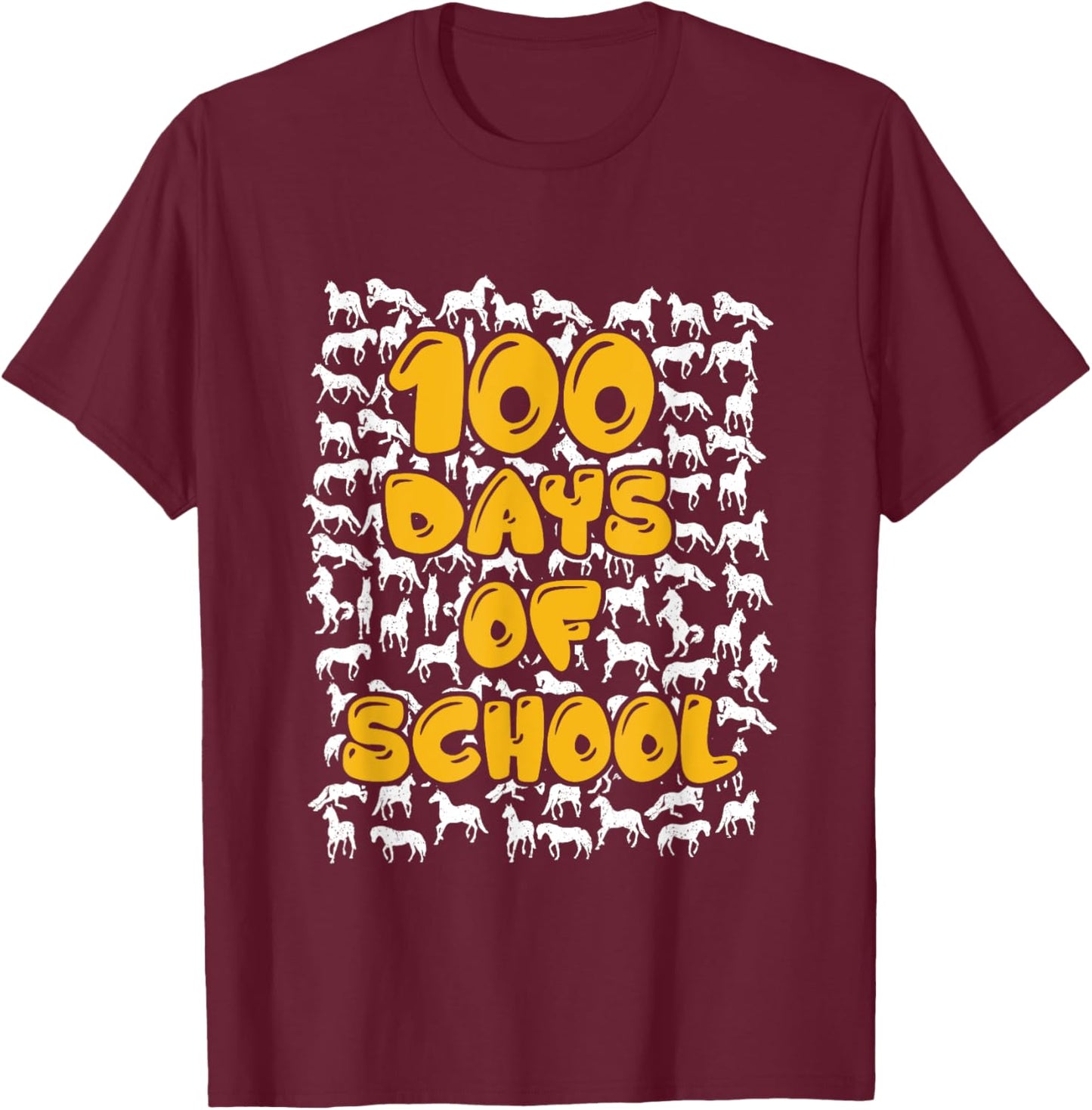 100 Days of School horse mustang mascot T-Shirt - T-Shirt | Maroon