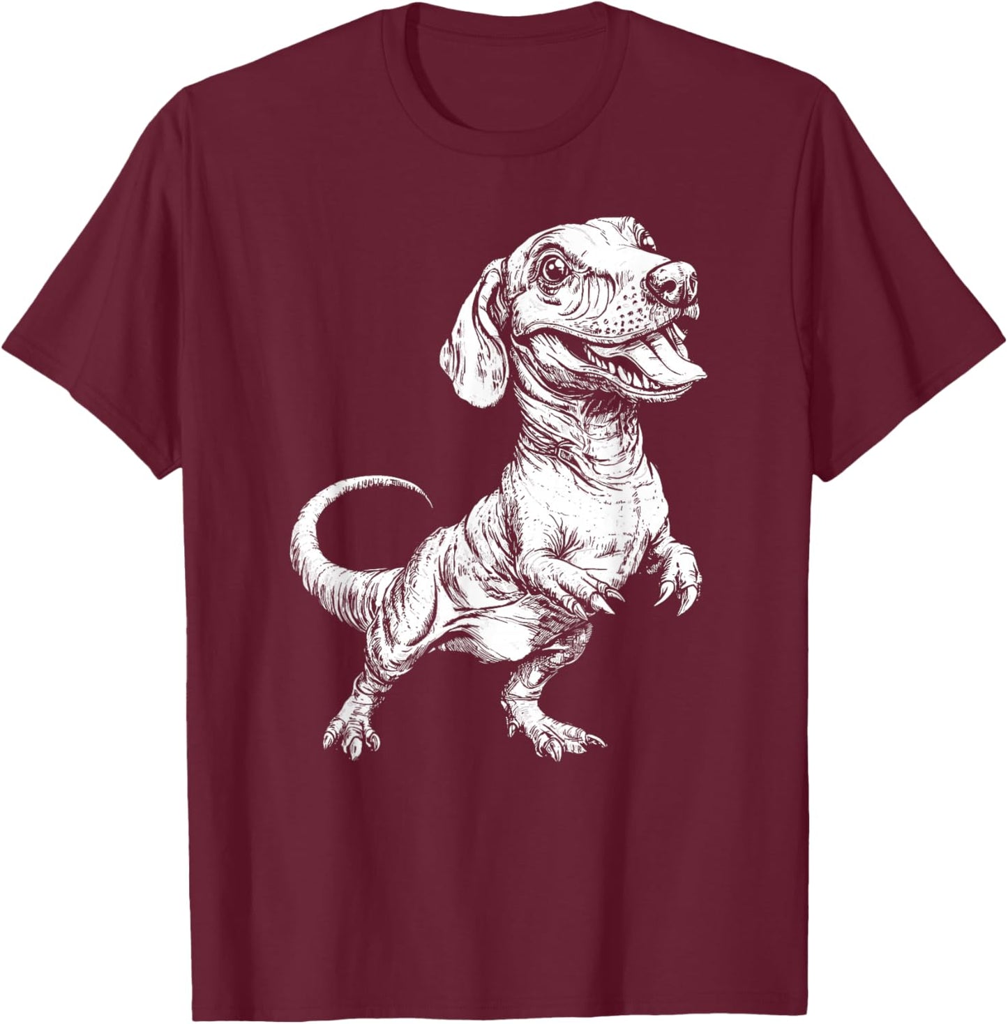 Dachshund Dog Dinosaur Tyrannosaurus Dachshund Saurus Dino T-Shirt - T-Shirt | Maroon