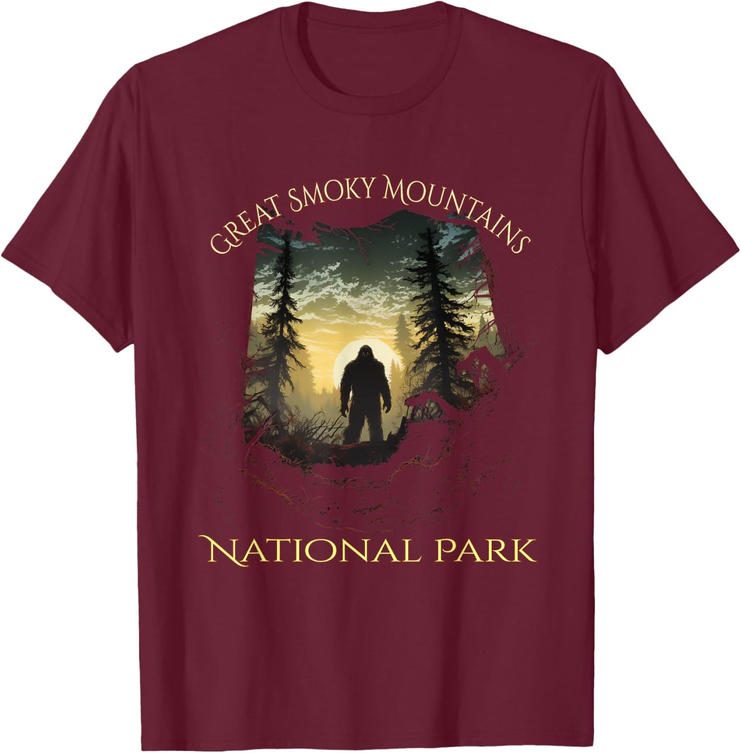 Great Smokey Mountains National Park Bigfoot Sasquatch T-Shirt - T-Shirt | Maroon