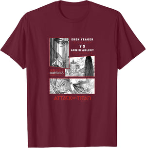 Attack on Titan Eren Yeager VS Armin Arlert Battle Manga T-Shirt - T-Shirt | Maroon