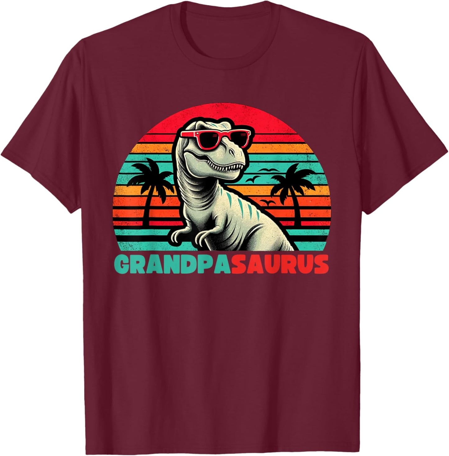 Grandpasaurus Funny T Rex Grandpa Saurus Dinosaur Family T-Shirt - T-Shirt | Maroon