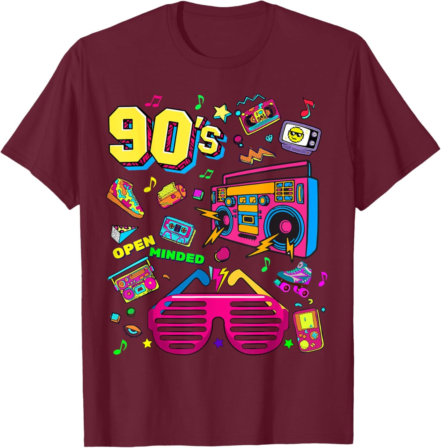 Men's Women's Kids Vintage Retro Back To 90's Graphic Design T-Shirt - T-Shirt | Maroon