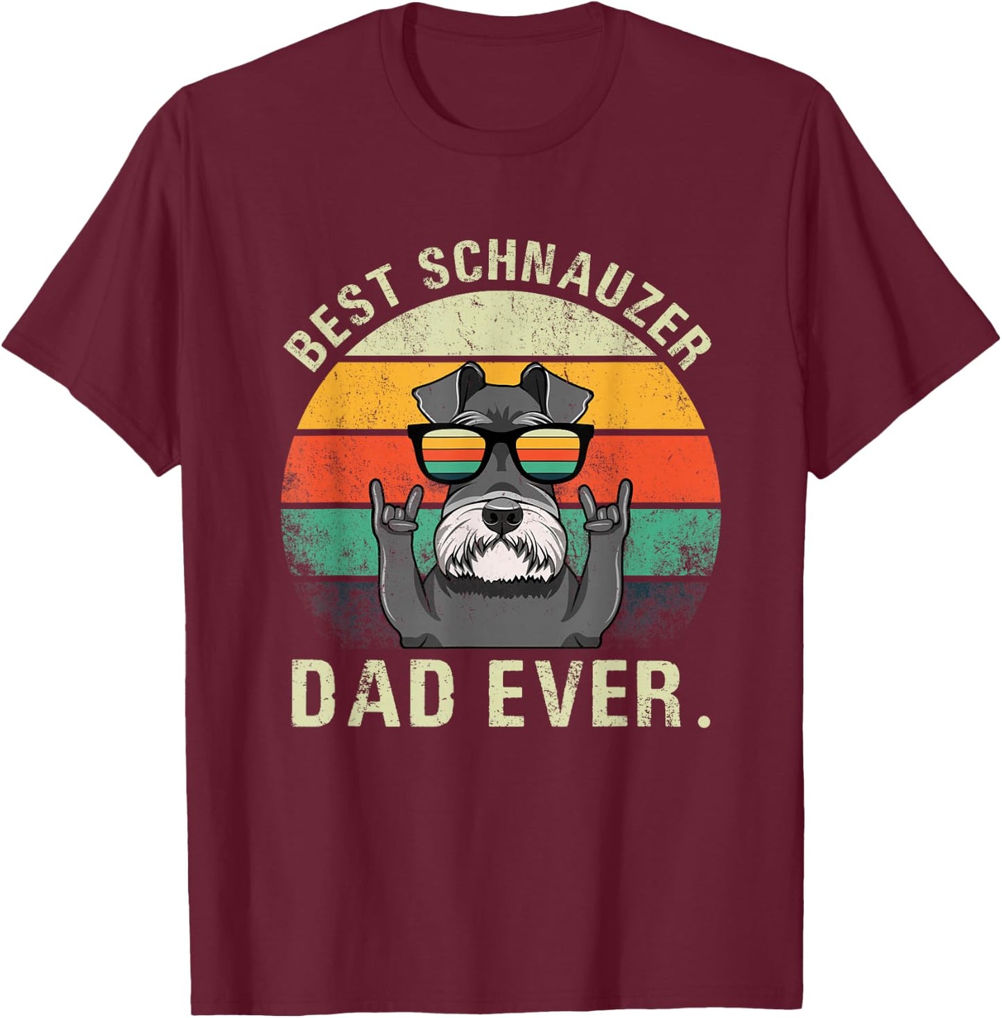 Dog Vintage Best Schnauzer Dad Ever Shirt Fathers Day Gifts T-Shirt - T-Shirt | Maroon