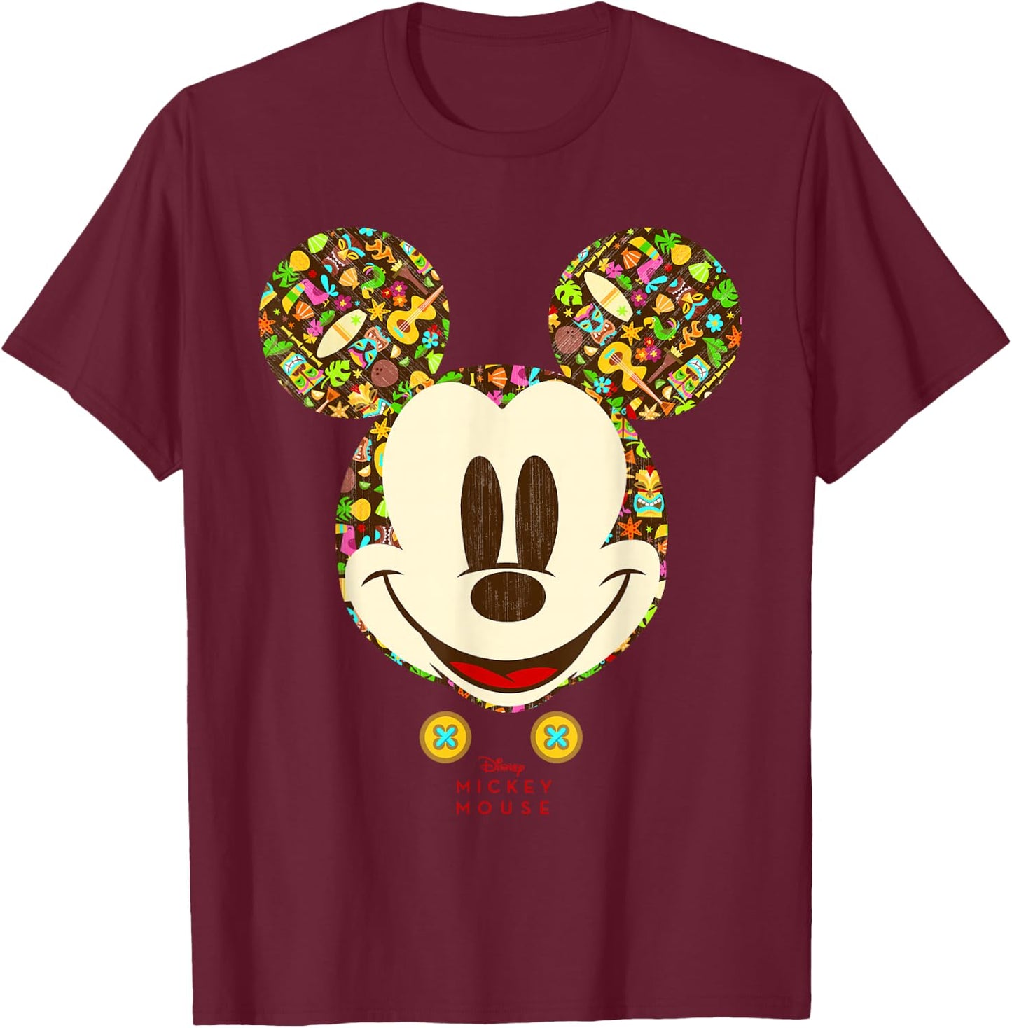 Disney Year of The Mouse Tiki Holiday Mickey July Small T-Shirt - T-Shirt | Maroon