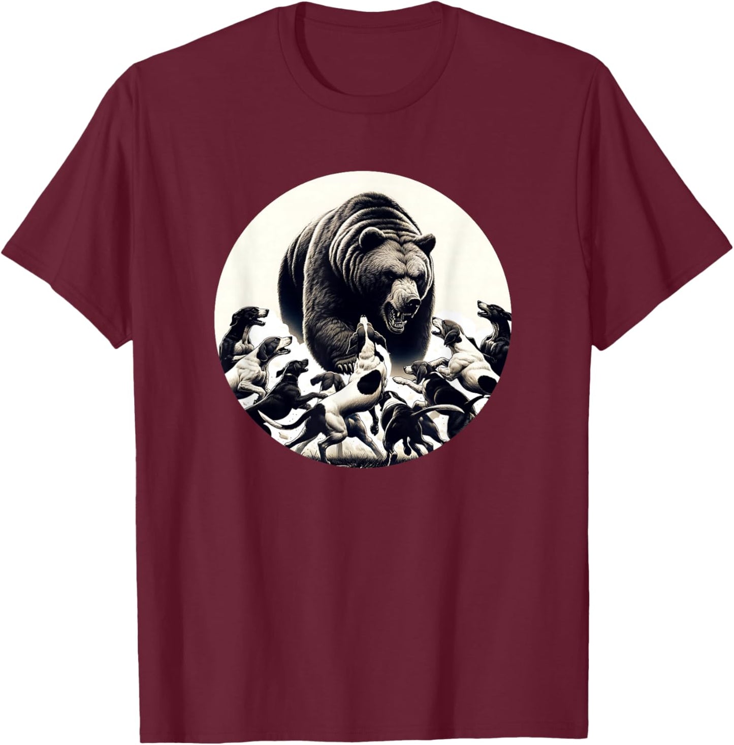 Hunting Bear Retro Dog Bear Hound Hunting Men Women Girls Kids T-Shirt - T-Shirt | Maroon