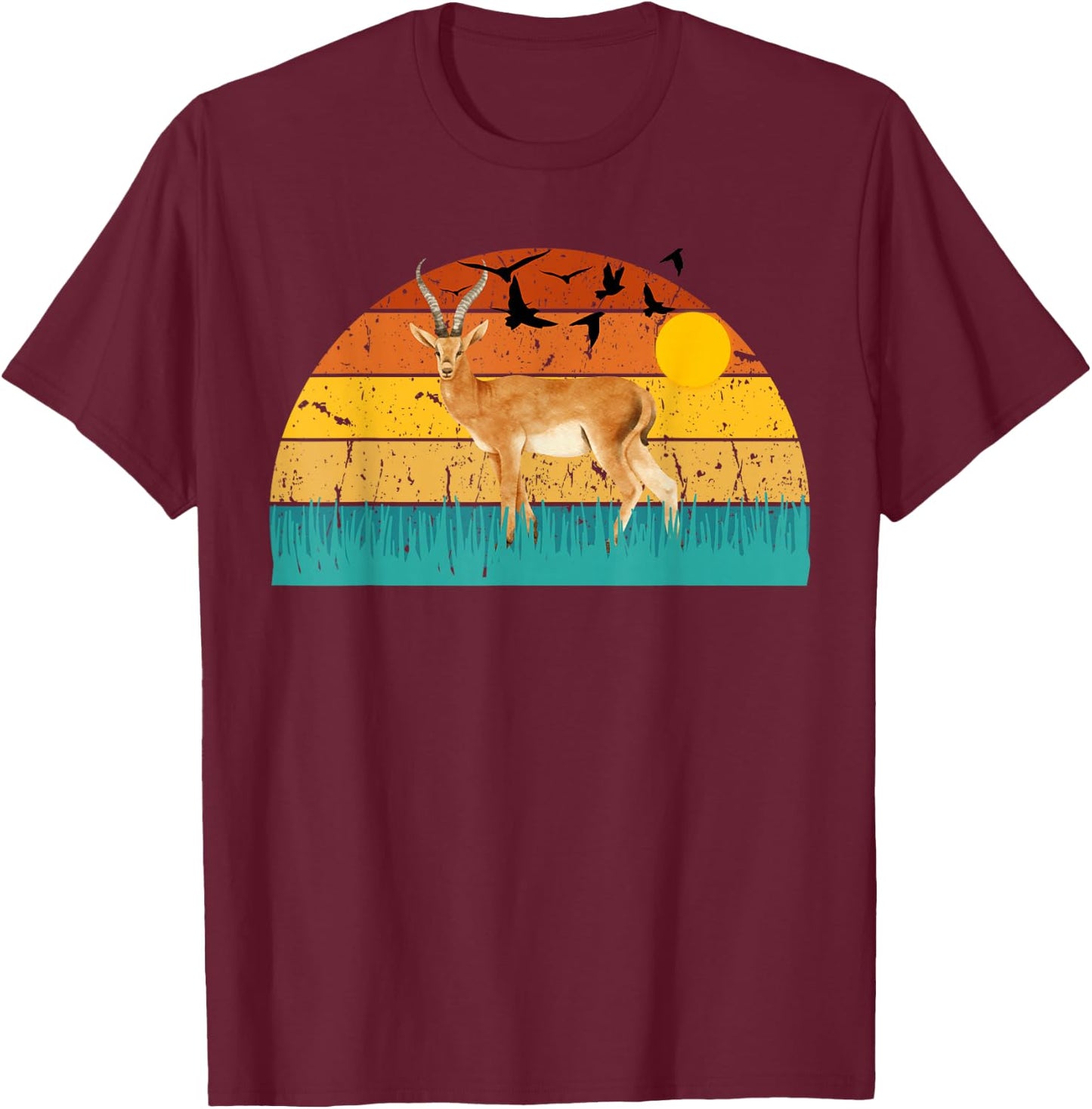 Gazelle Gazelle Lover Retro Style Animal Deers Sunset T-Shirt - T-Shirt | Maroon