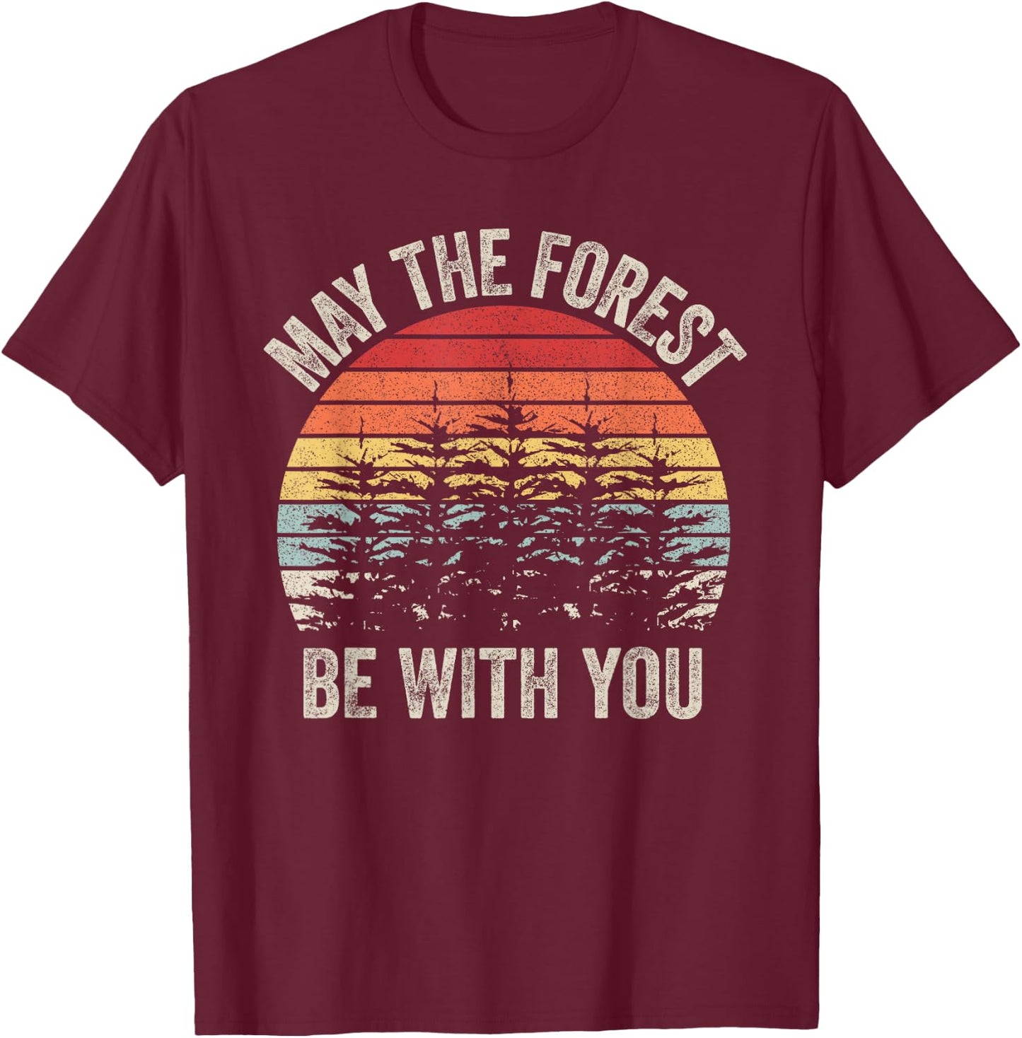 Vintage Retro May The Forest Be With You T-Shirt - T-Shirt | Maroon