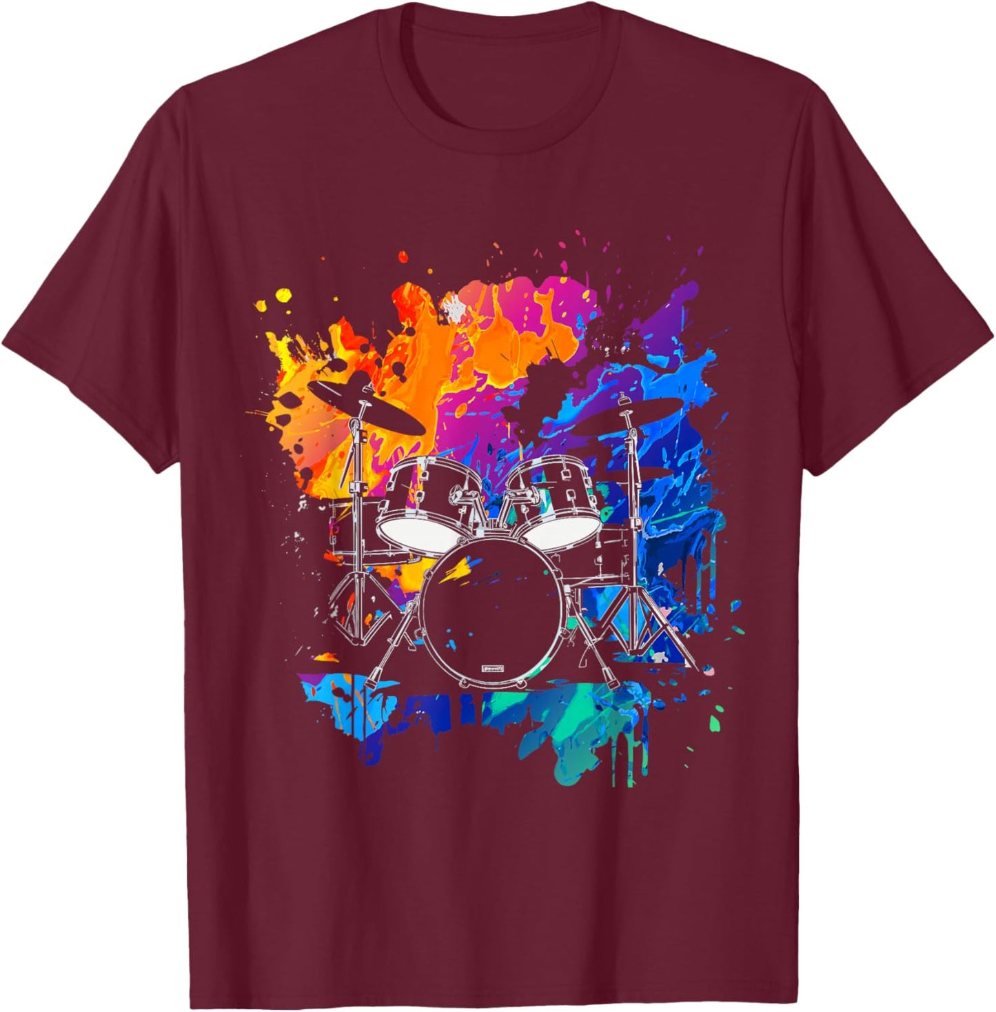 Drums Colorful Instrument Band Drum Music T-Shirt - T-Shirt | Maroon