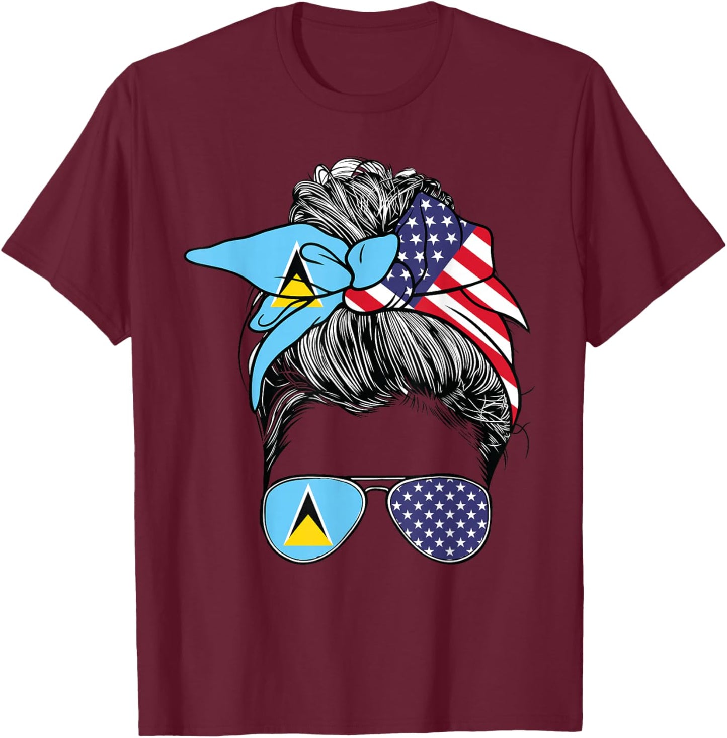 St Lucian Flag St Lucia Women American USA Heritage St Lucia T-Shirt - T-Shirt | Maroon
