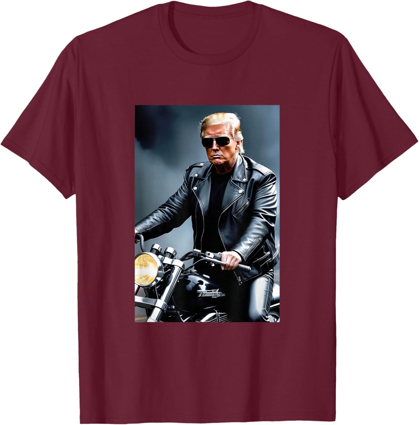 Donald Trump 2026 Riding a Motorcycle Funny Women T-Shirt - T-Shirt | Maroon