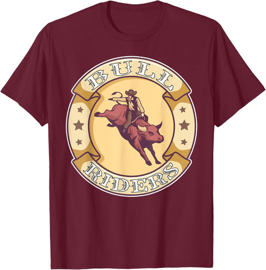 Bull Riders Cowboy Bull Riding T-Shirt - T-Shirt | Maroon