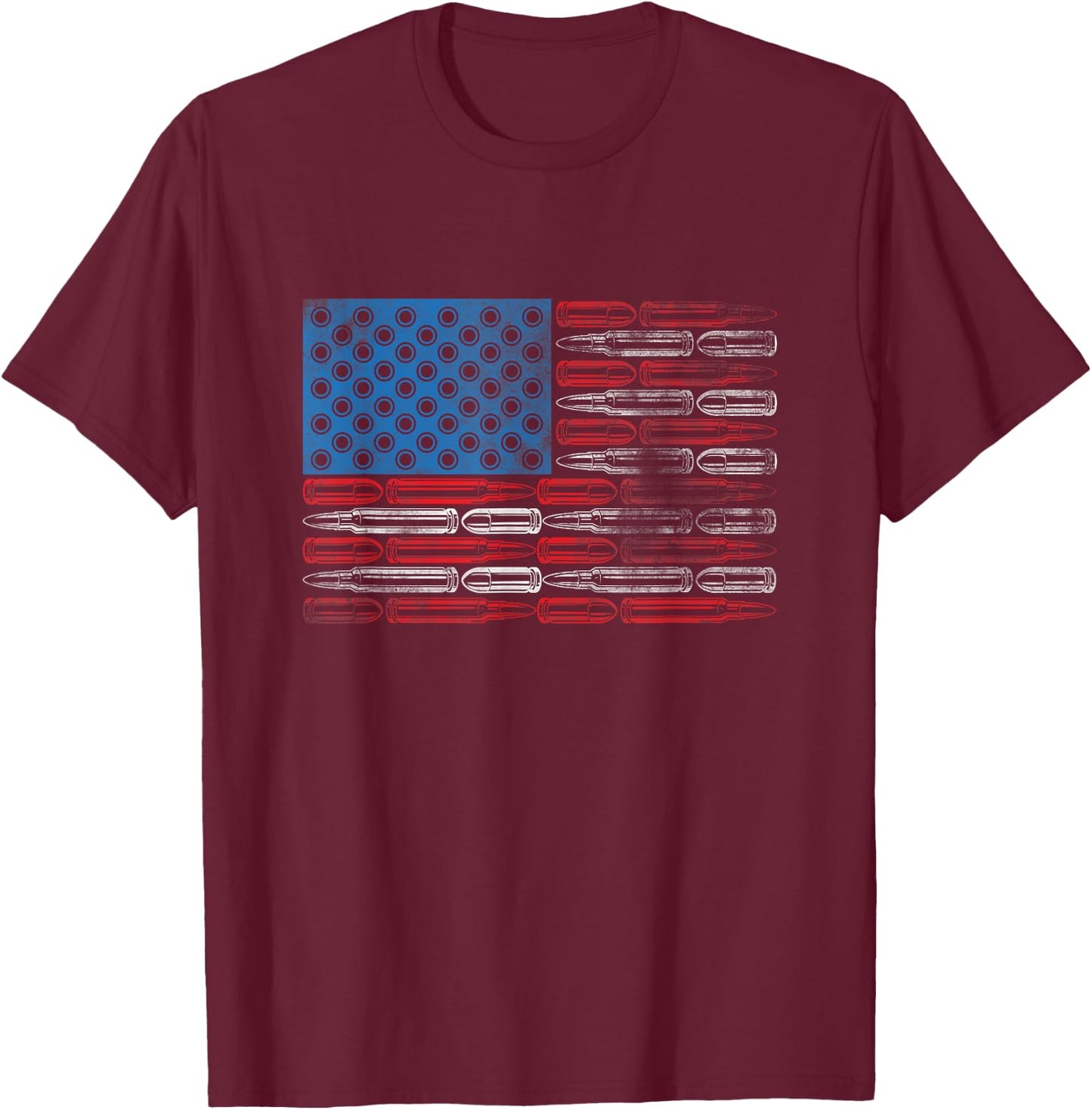 American Flag With Bullets Weapon Ammo Lover US Flag Vintage Men T-Shirt - T-Shirt | Maroon
