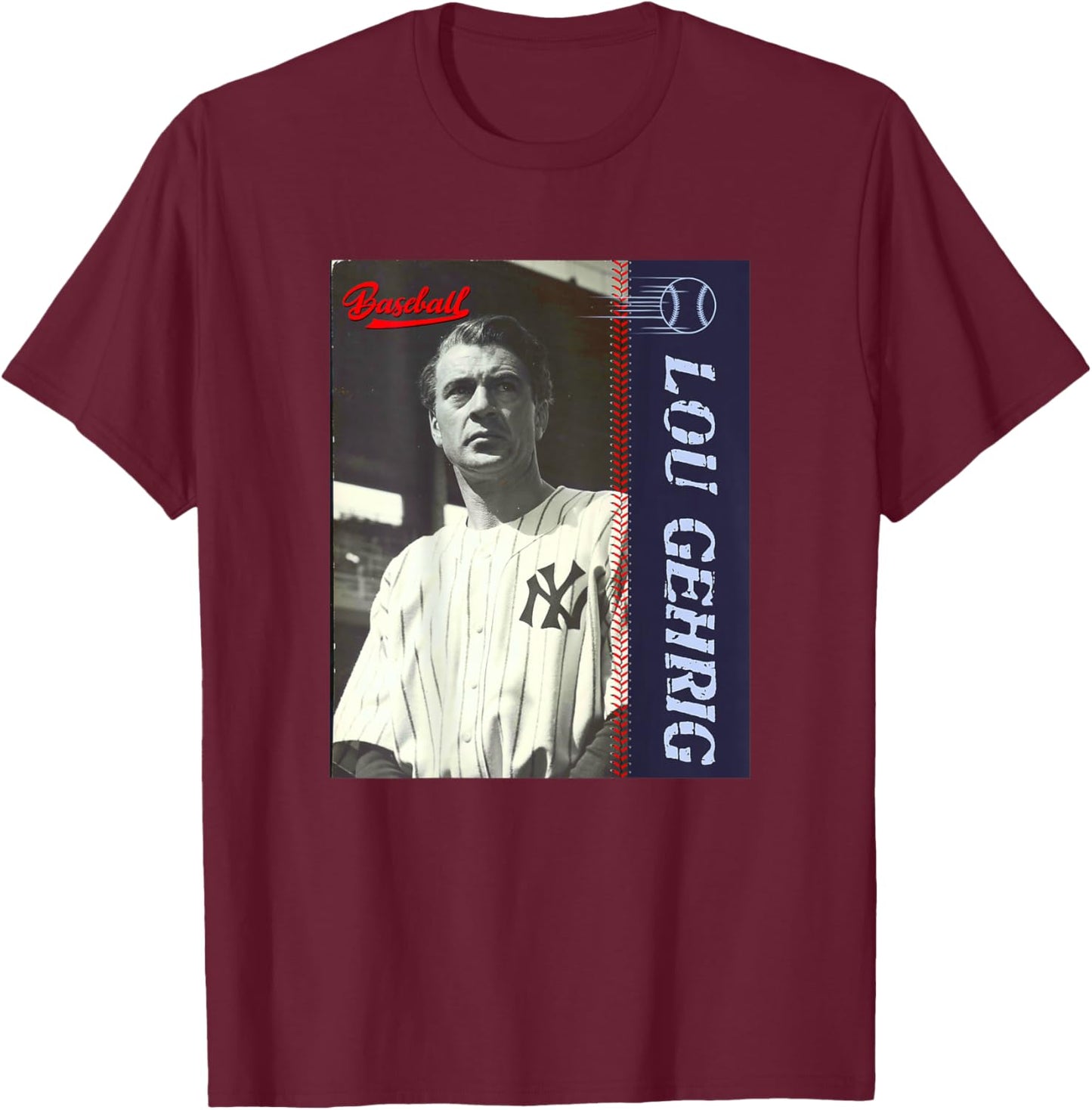 Lou Gehrig_Baseball_001_Back Printed T-Shirt - T-Shirt | Maroon