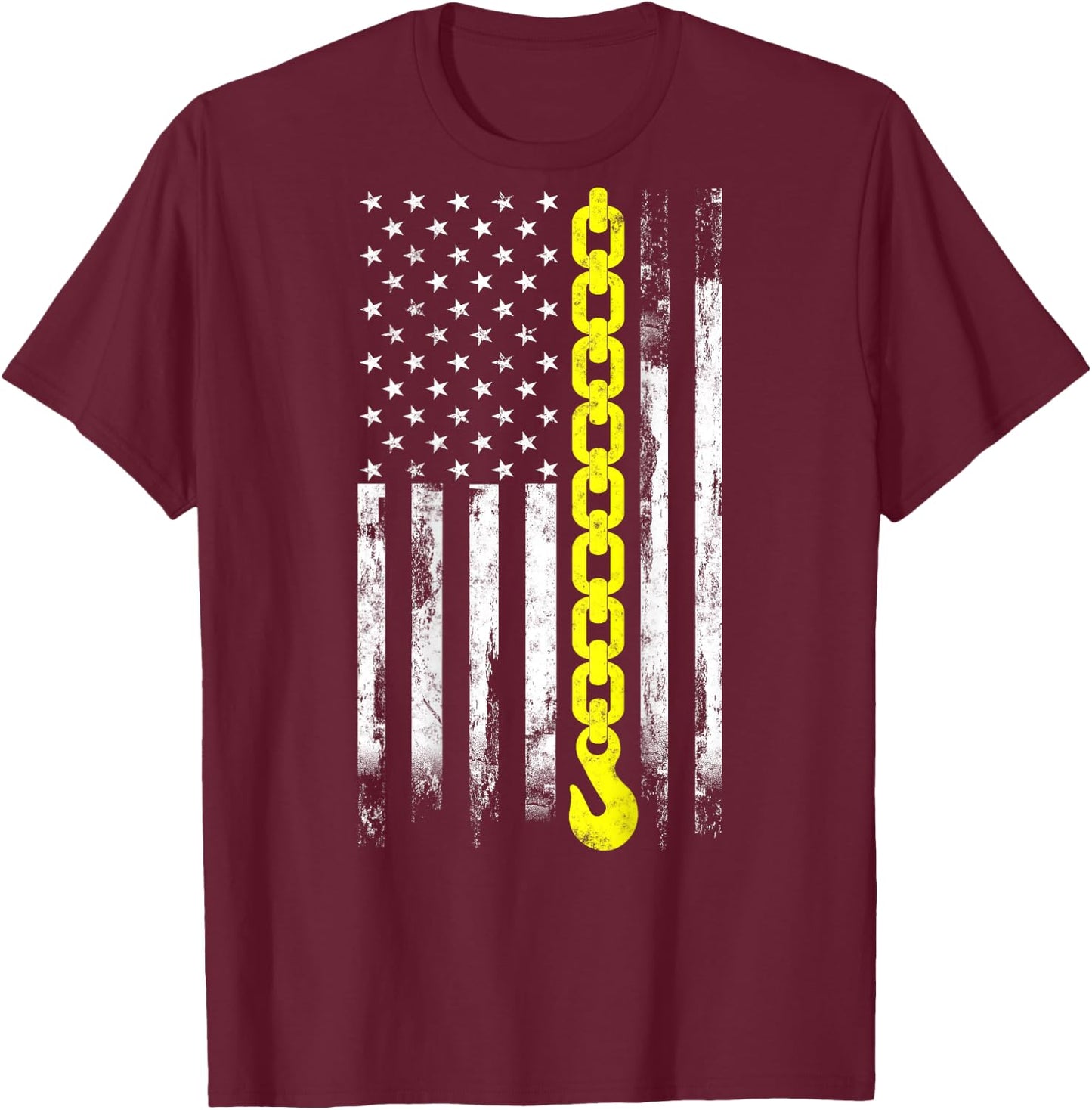Tow Truck Driver Thin Yellow line USA Flag Gift Towing Dad T-Shirt - T-Shirt | Maroon