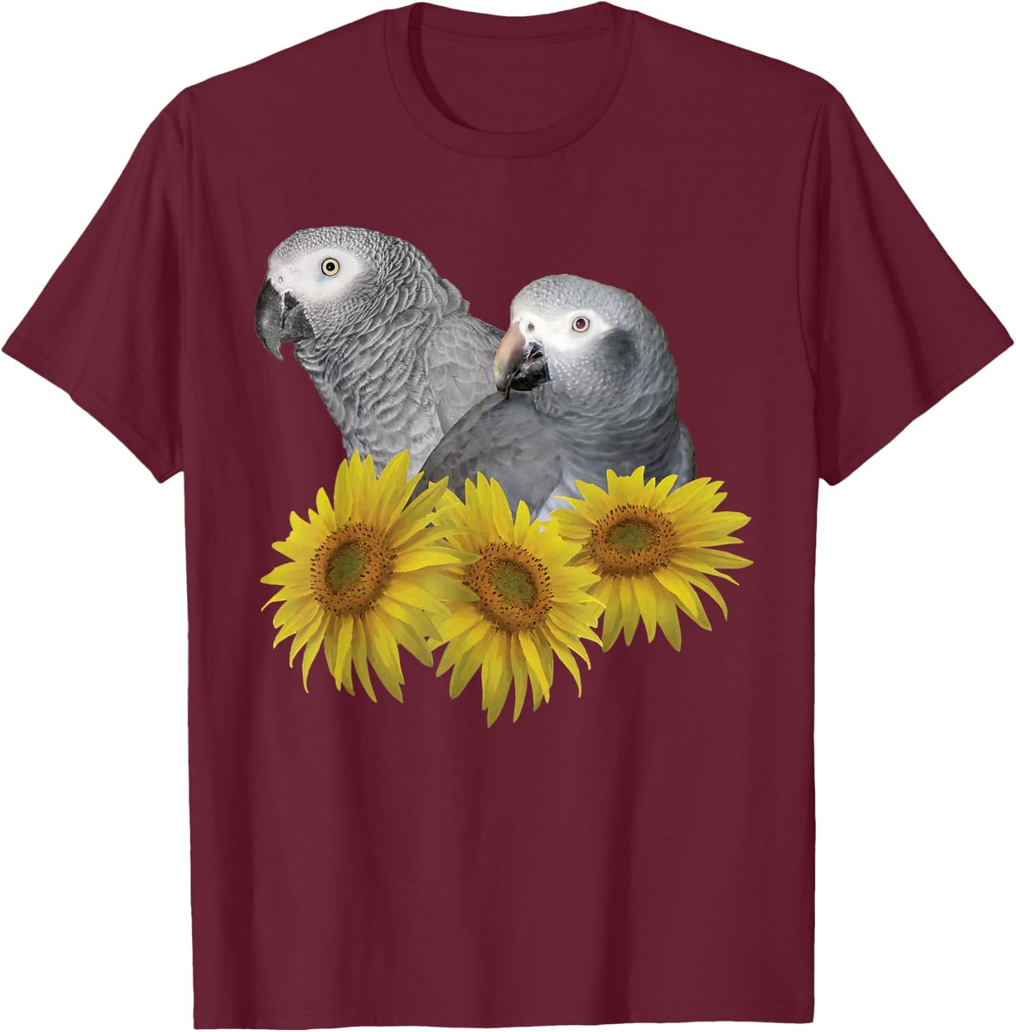 Congo and Timneh African Grey Parrot Sunflower T-Shirt - T-Shirt | Maroon