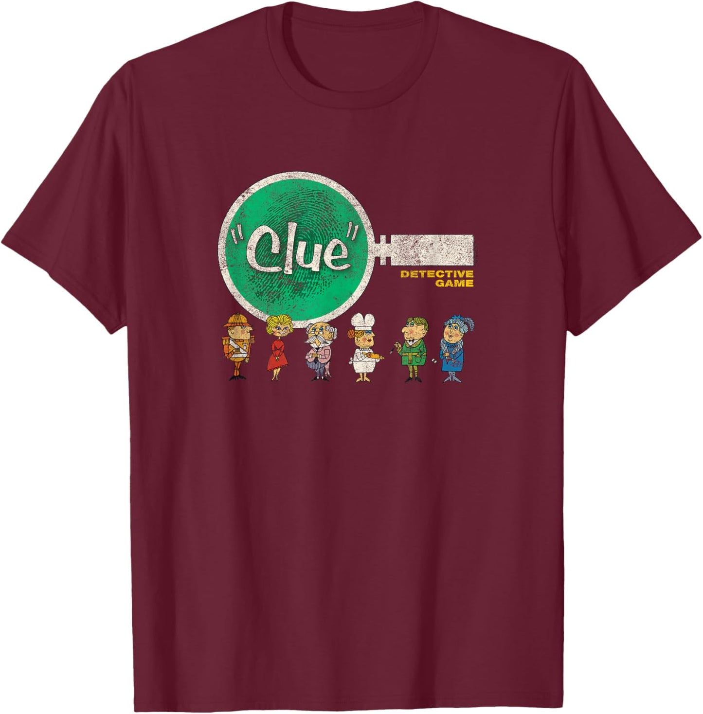 Clue Characters Retro Magnifying Glass Logo T-Shirt - T-Shirt | Maroon