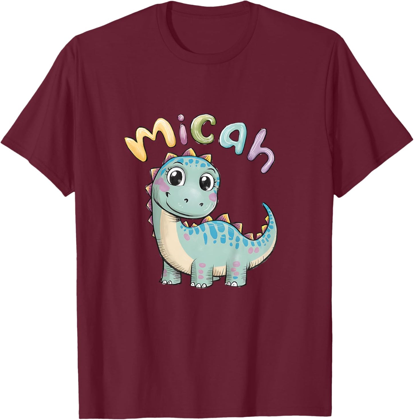 Kids Micah Dinosaur Adventure Personalized Kids Name Gift T-Shirt - T-Shirt | Maroon