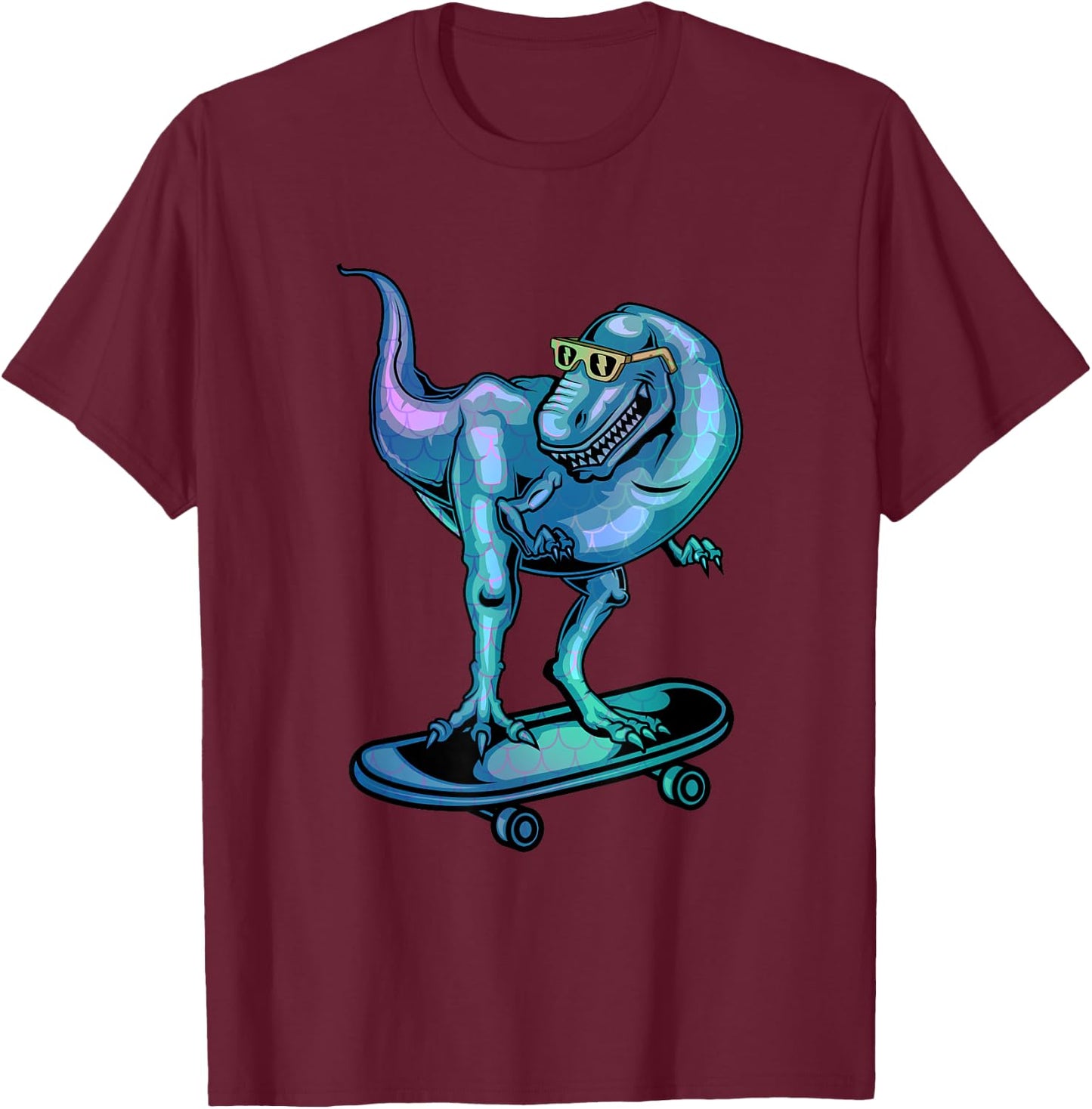 Dinosaur on Skateboard Skateboarding Dinosaur Gear T-Shirt - T-Shirt | Maroon