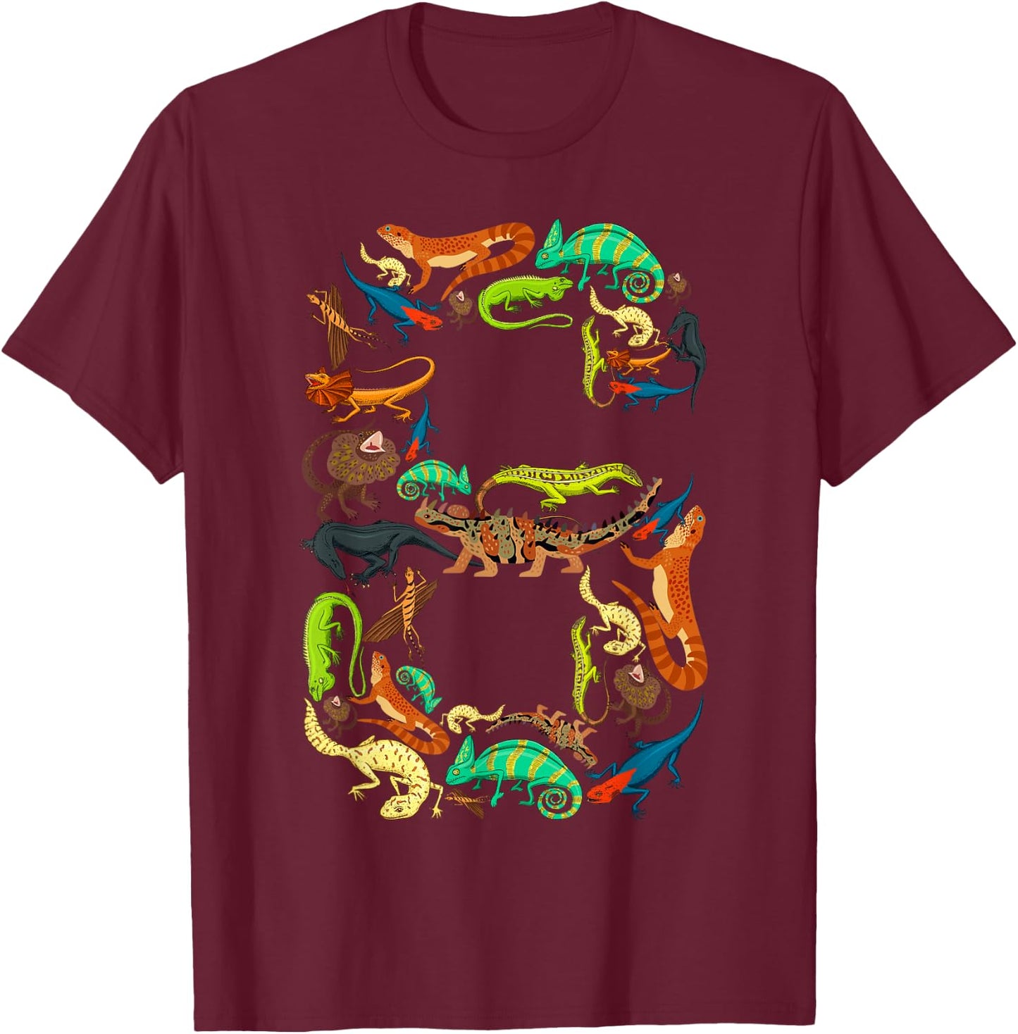 Kids 6th Birthday Reptiles Lizards Theme 6 Year Old Boys T-Shirt - T-Shirt | Maroon