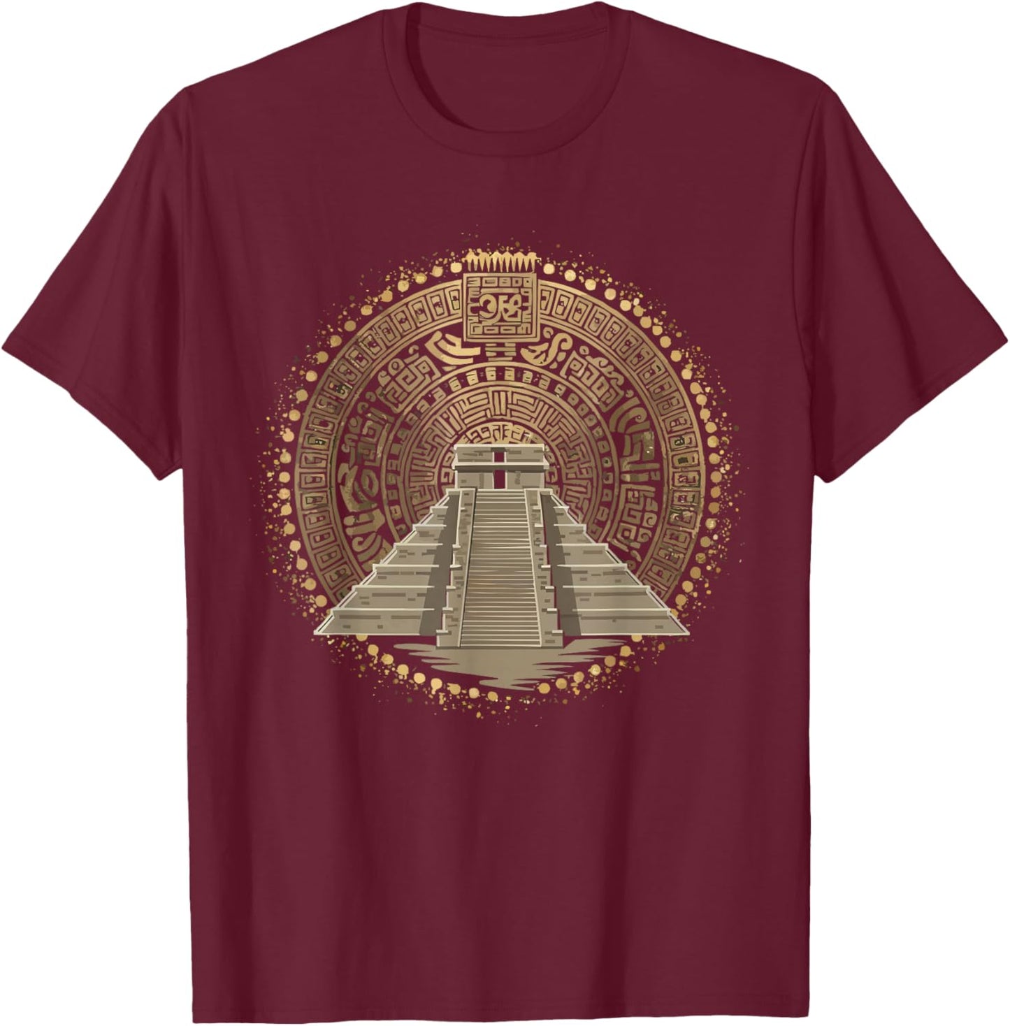 Aztec Calendar Mayan Indigenous Mexican Aztec Jaguar T-Shirt - T-Shirt | Maroon