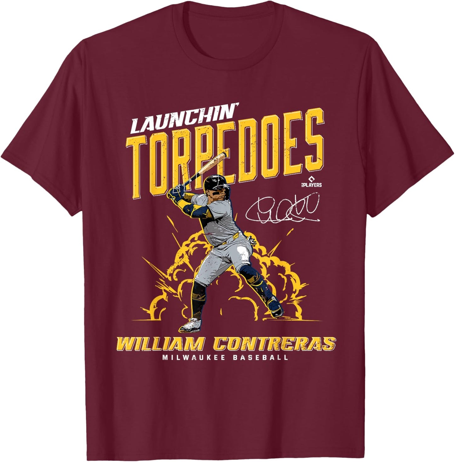 Launchin' Torpedoes William Contreras Milwaukee Baseball T-Shirt - T-Shirt | Maroon