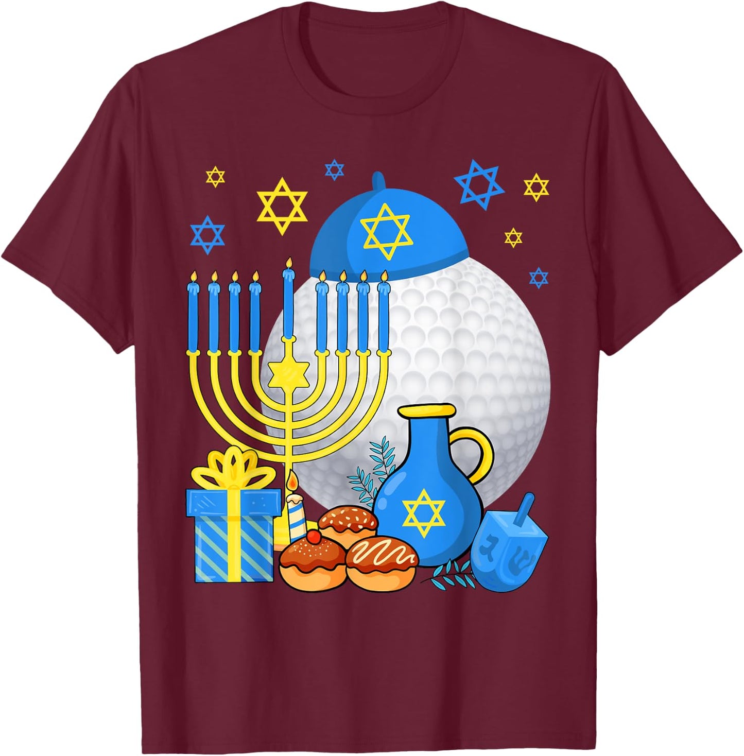 Funny Jewish Golf Ball Menorah Happy Hanukkah Chanukah Kids T-Shirt - T-Shirt | Maroon
