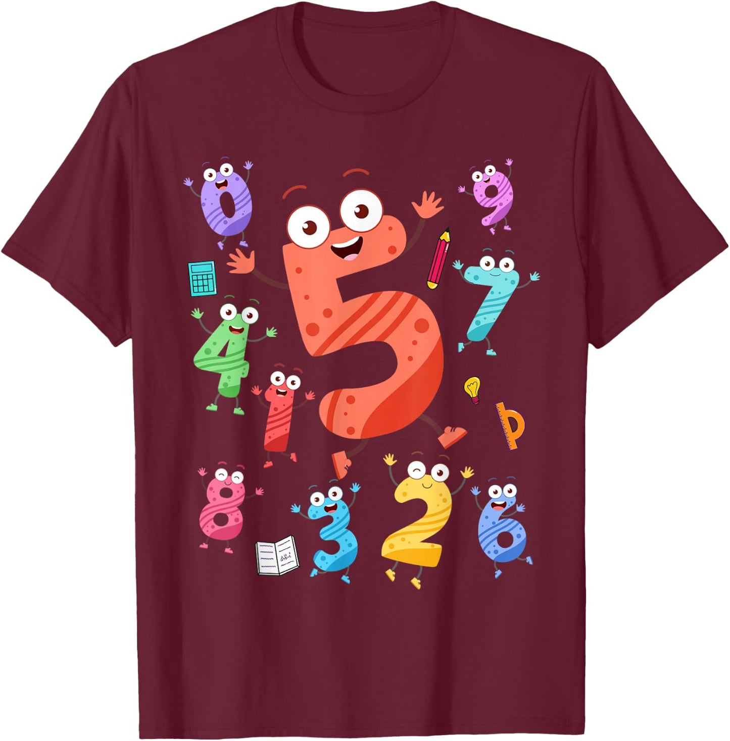 Maths Day Number Costume With Number 5 Idea For Kids Number T-Shirt - T-Shirt | Maroon