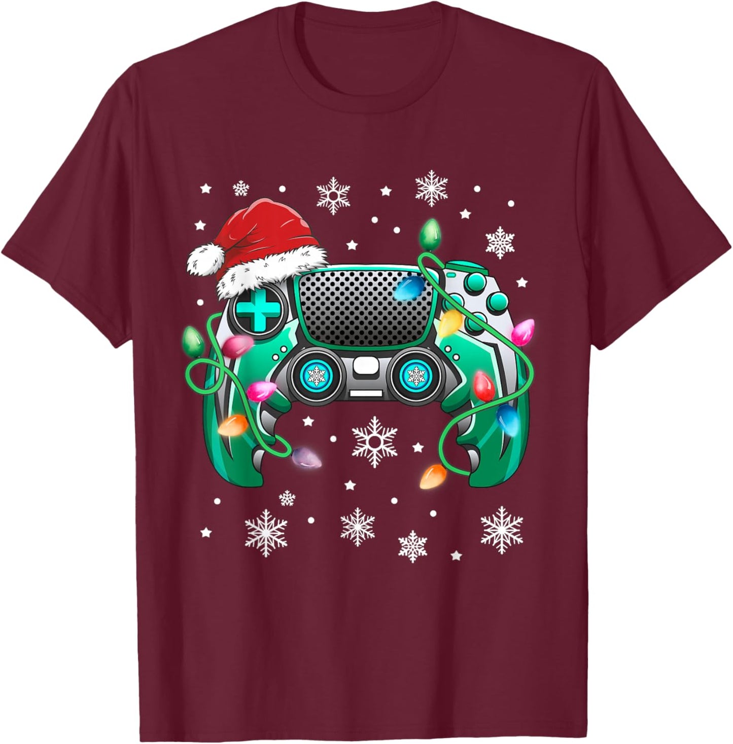 Video Game Controller Christmas Santa Hat Gamer Boys T-Shirt - T-Shirt | Maroon