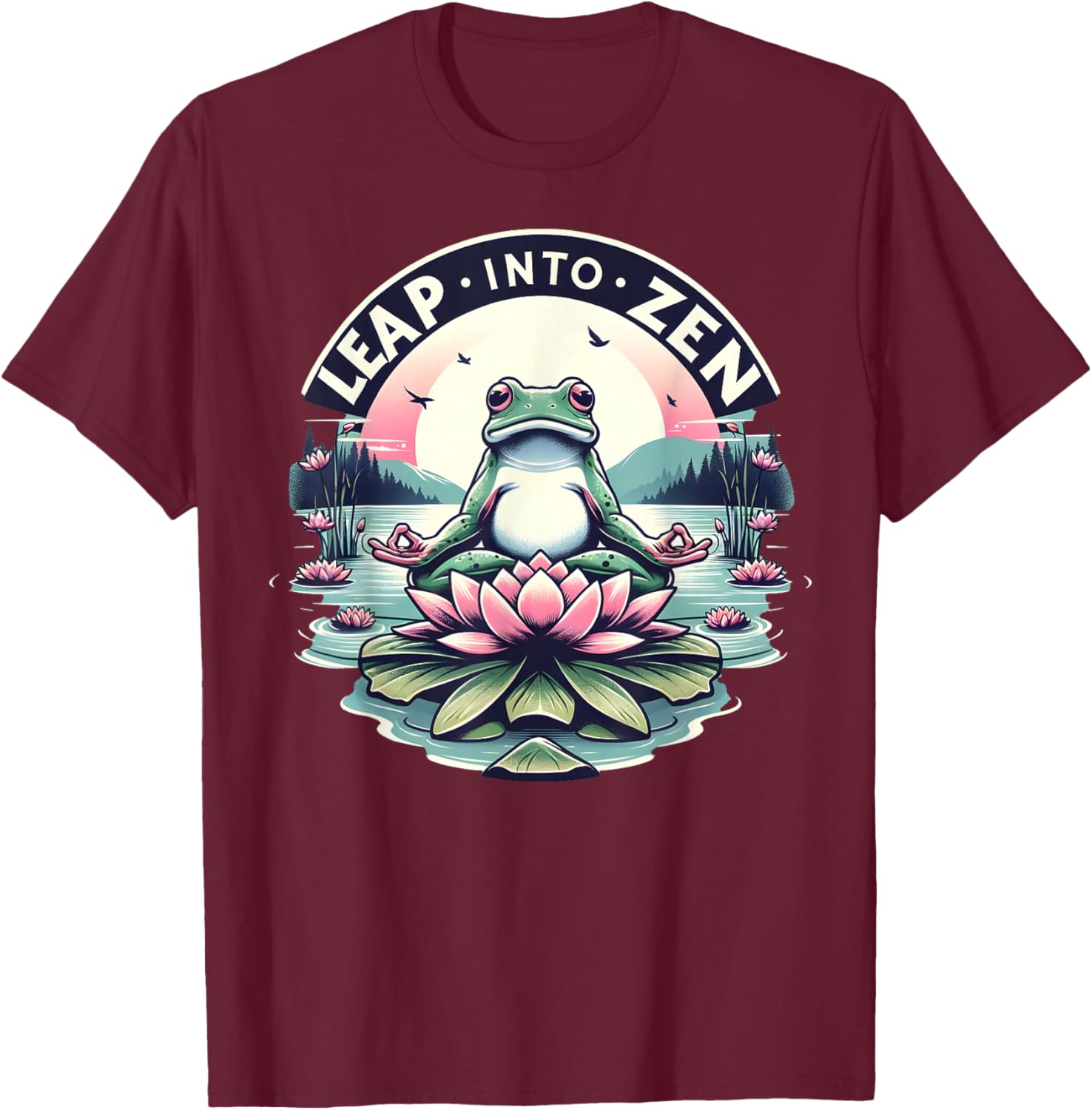 Meditative Frog Lotus Pose Yoga Zen Peaceful Mind T-Shirt - T-Shirt | Maroon