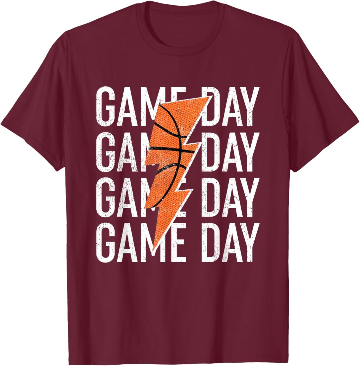 Vintage Game Day Basketball Lightning Bolt Funny Team Sport T-Shirt - T-Shirt | Maroon