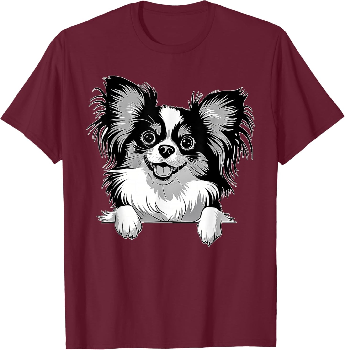 Cute Peeking Papillon Dog Graphic Design T-Shirt - T-Shirt | Maroon