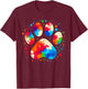 Dog Paw Design Dog Lovers , Black, Small, Short Sleeve, Classic Fit, Modern Dog Paw Print T-Shirt - T-Shirt | Maroon