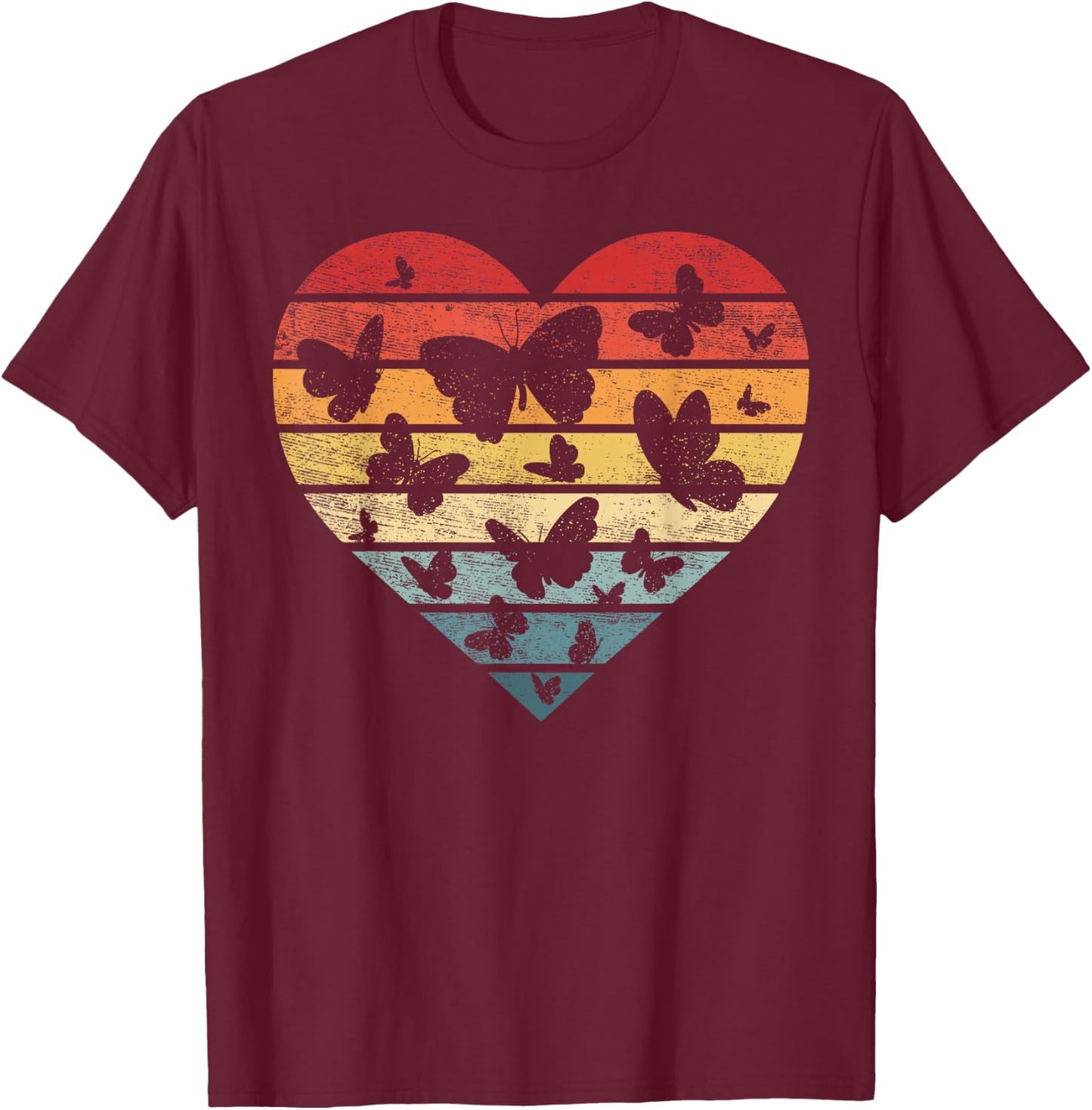 Butterfly Lover Gifts Retro Vintage Heart Silhouette T-Shirt - T-Shirt | Maroon
