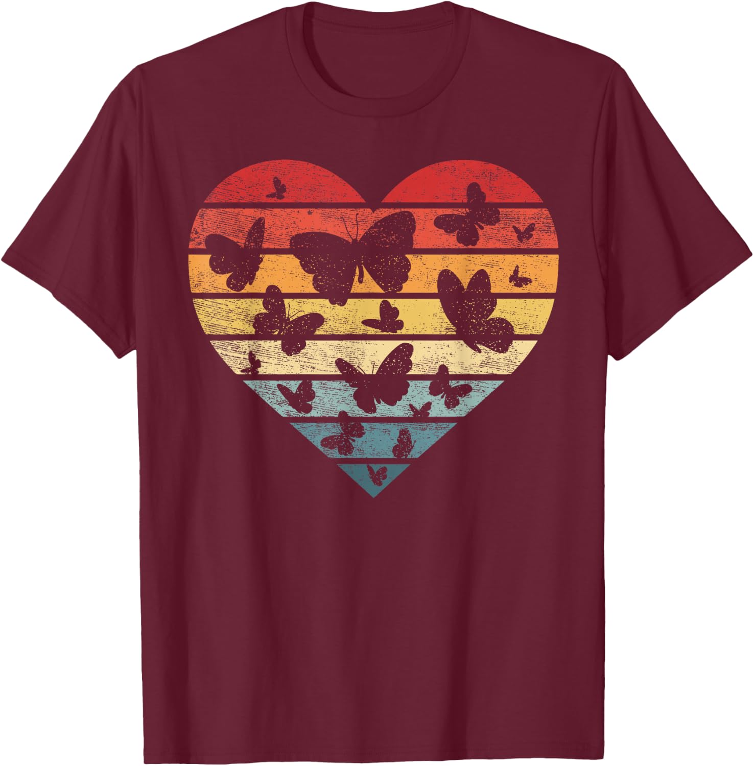 Butterfly Lover Gifts Retro Vintage Heart Silhouette T-Shirt - T-Shirt | Maroon