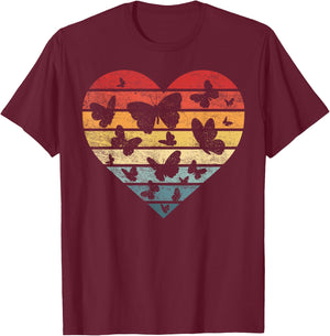 Butterfly Lover Gifts Retro Vintage Heart Silhouette T-Shirt - T-Shirt | Maroon