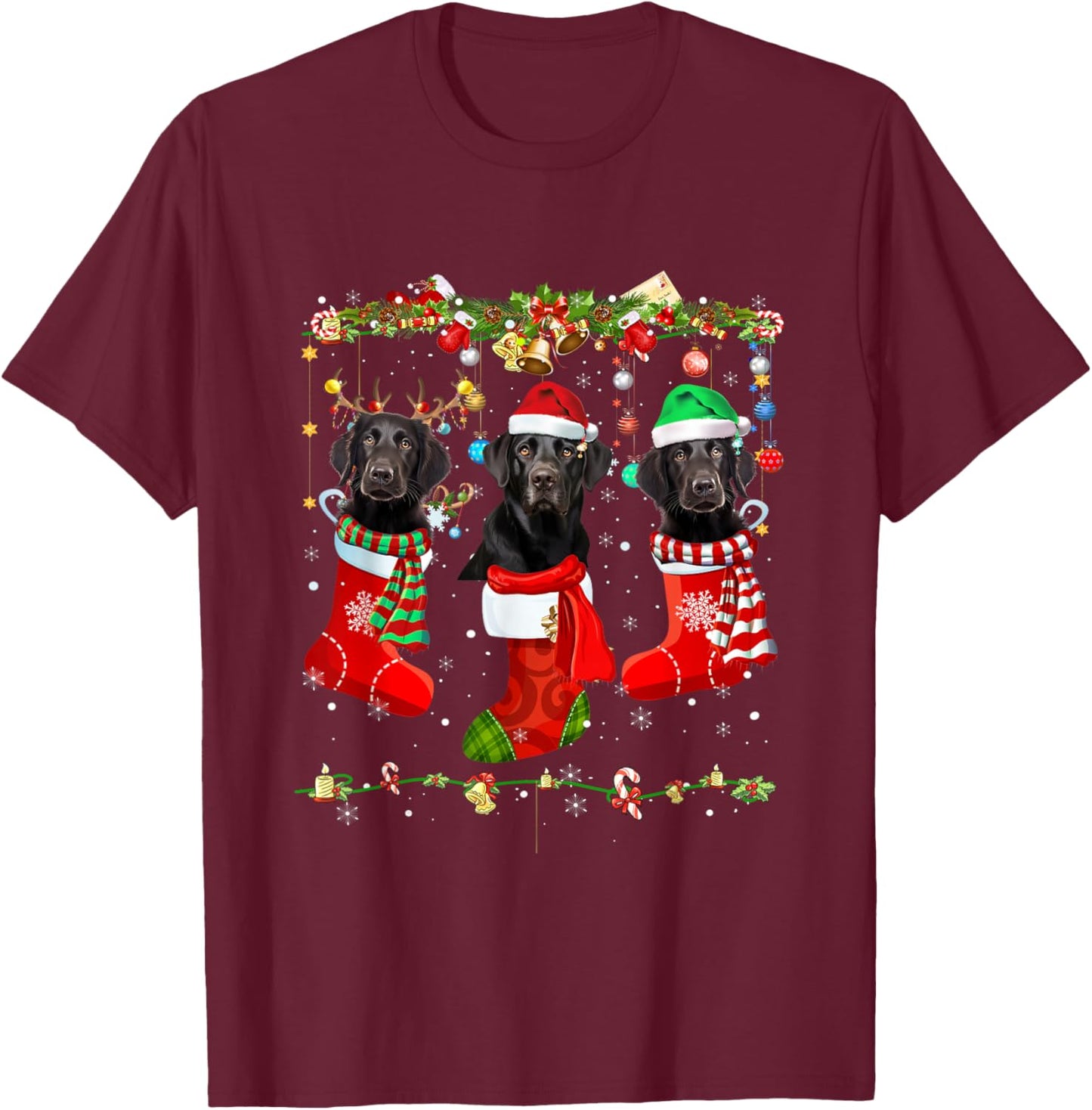 Black Lab Labrador Christmas Socks Funny Xmas Pajama Dog T-Shirt - T-Shirt | Maroon