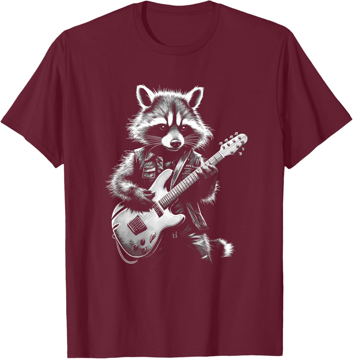Rock Raccoon Playing Guitar - Funny Guitar Raccoon T-Shirt - T-Shirt | Maroon