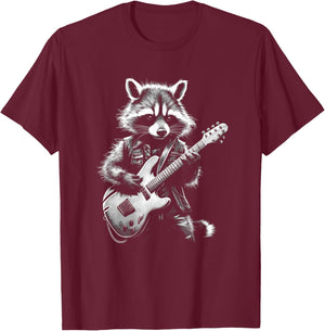 Rock Raccoon Playing Guitar - Funny Guitar Raccoon T-Shirt - T-Shirt | Maroon