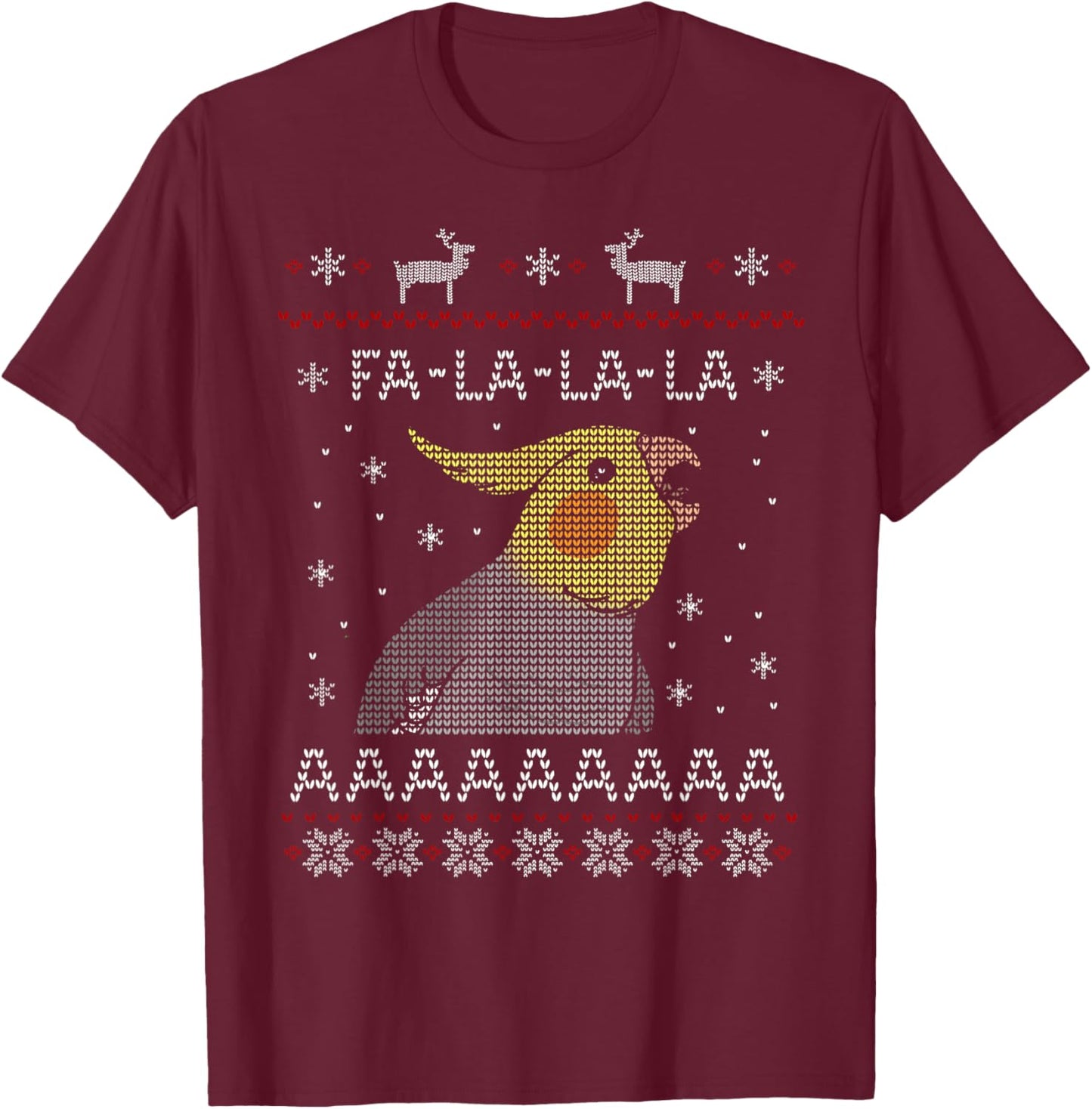 FA LA LA Ugly Christmas Cockatiel Birb Merch Parrot Pattern T-Shirt - T-Shirt | Maroon