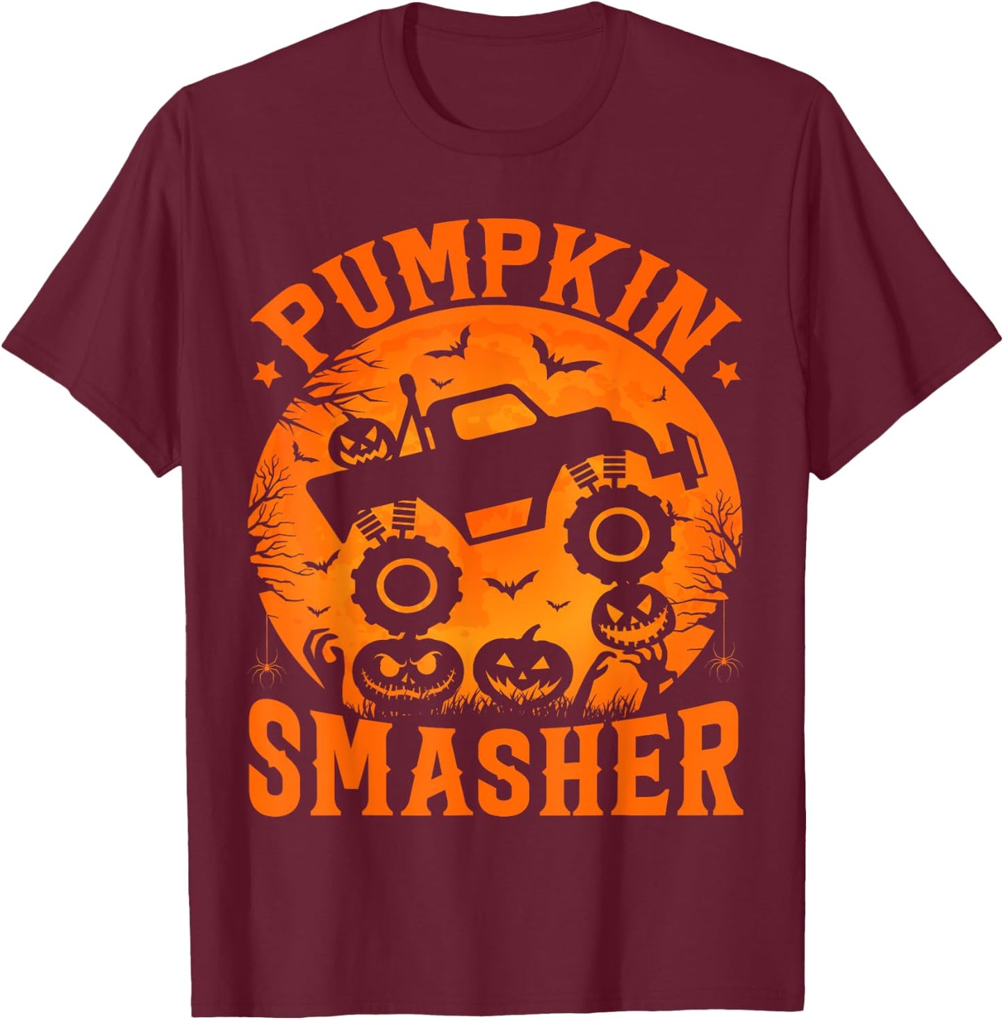 Pumpkin Smasher Halloween Kids Monster Truck Halloween Boy T-Shirt - T-Shirt | Maroon