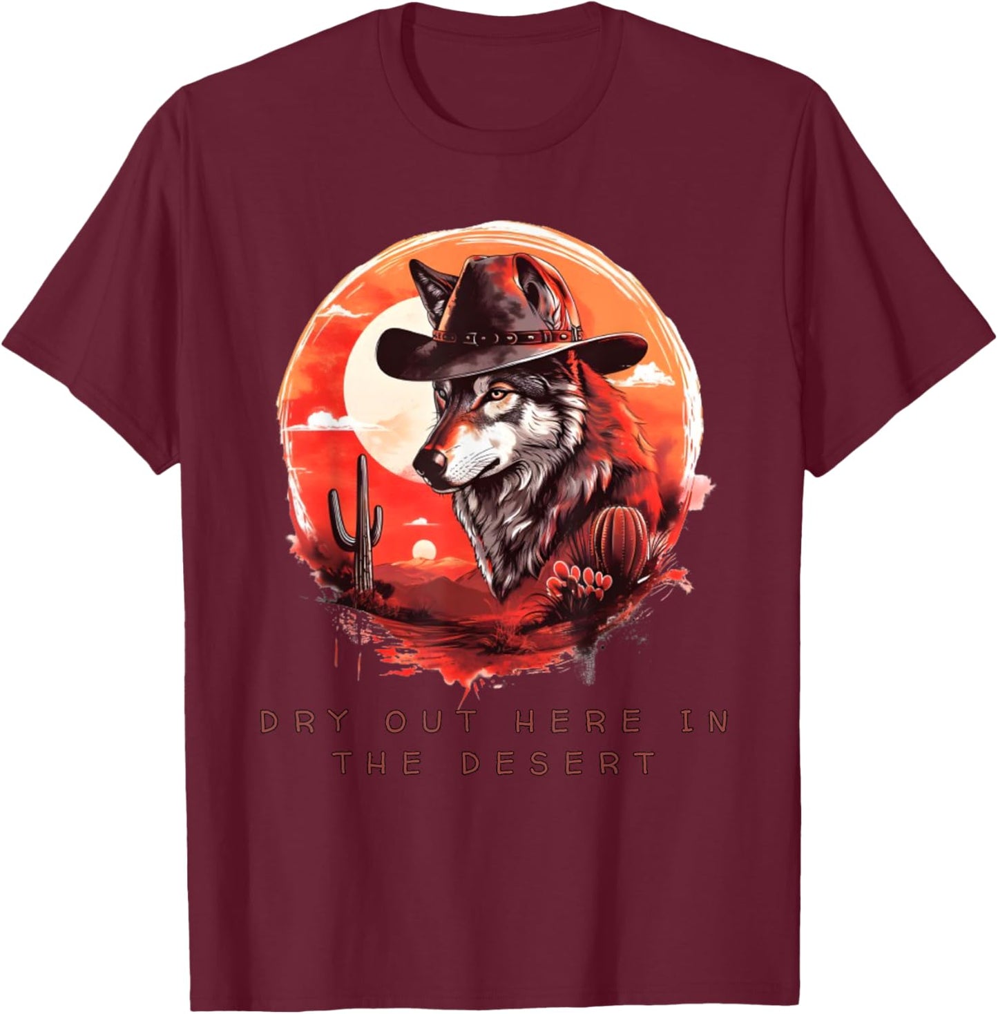 Majestic Desert Wolf - Cowboy Wolf T-Shirt - T-Shirt | Maroon