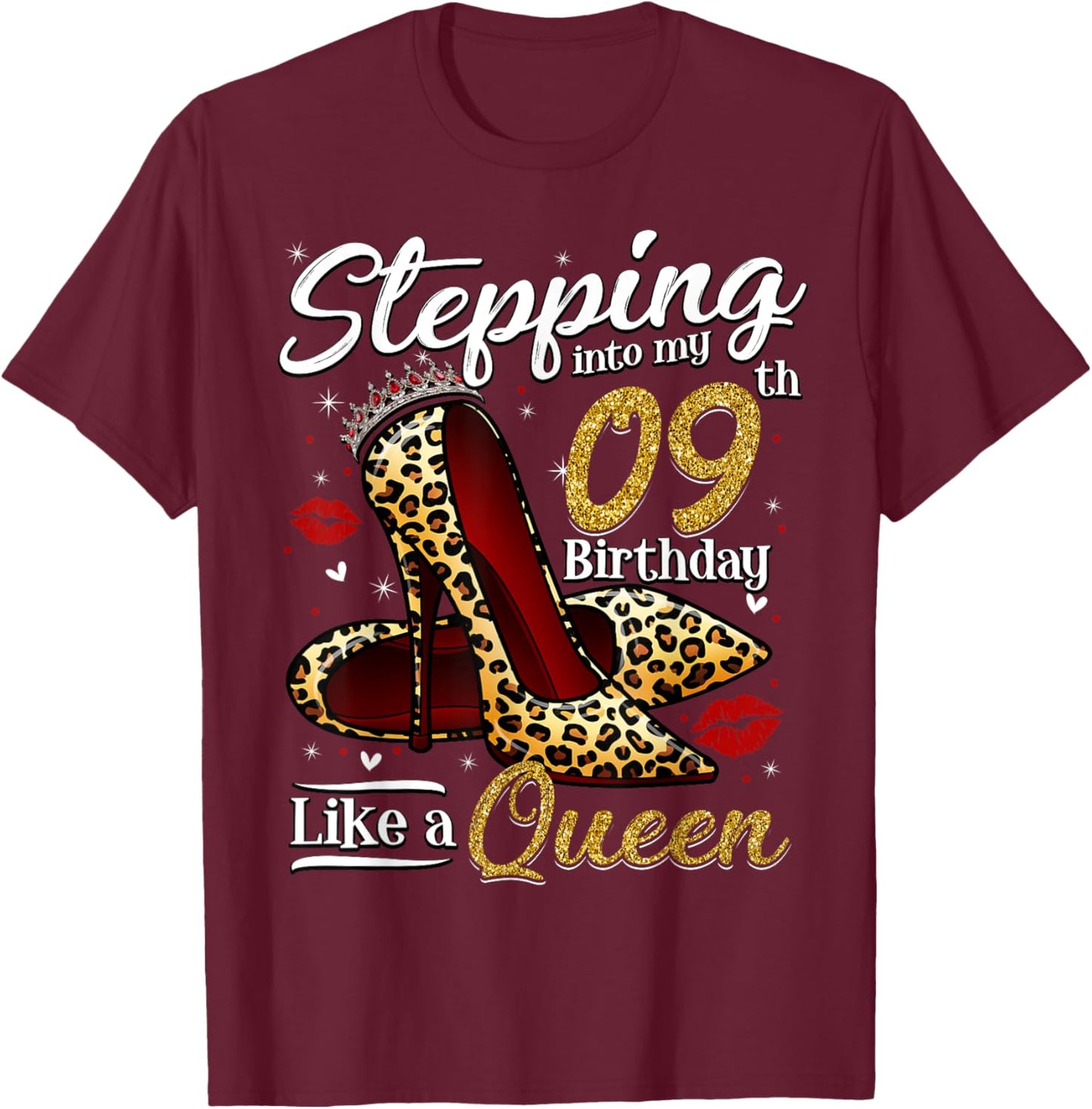 High Heels Stepping Into My 9th Birthday 9 and Fabulous T-Shirt - T-Shirt | Maroon