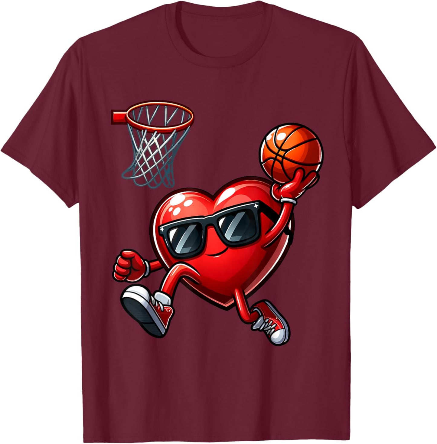Funny Heart Dunking Basketball Valentines Day Boys Kids T-Shirt - T-Shirt | Maroon