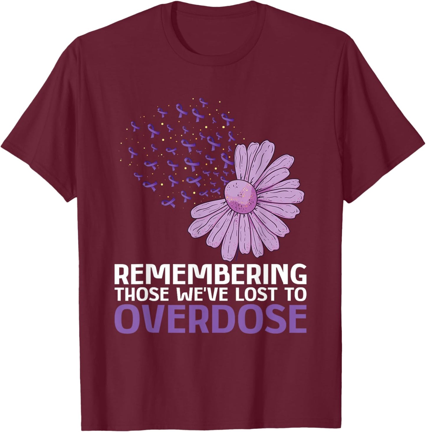 Overcome Drug Addiction And Overdose Awareness Purple Ribbon Sunflower - Women's Classic Fit Black Small T-Shirt - T-Shirt | Maroon