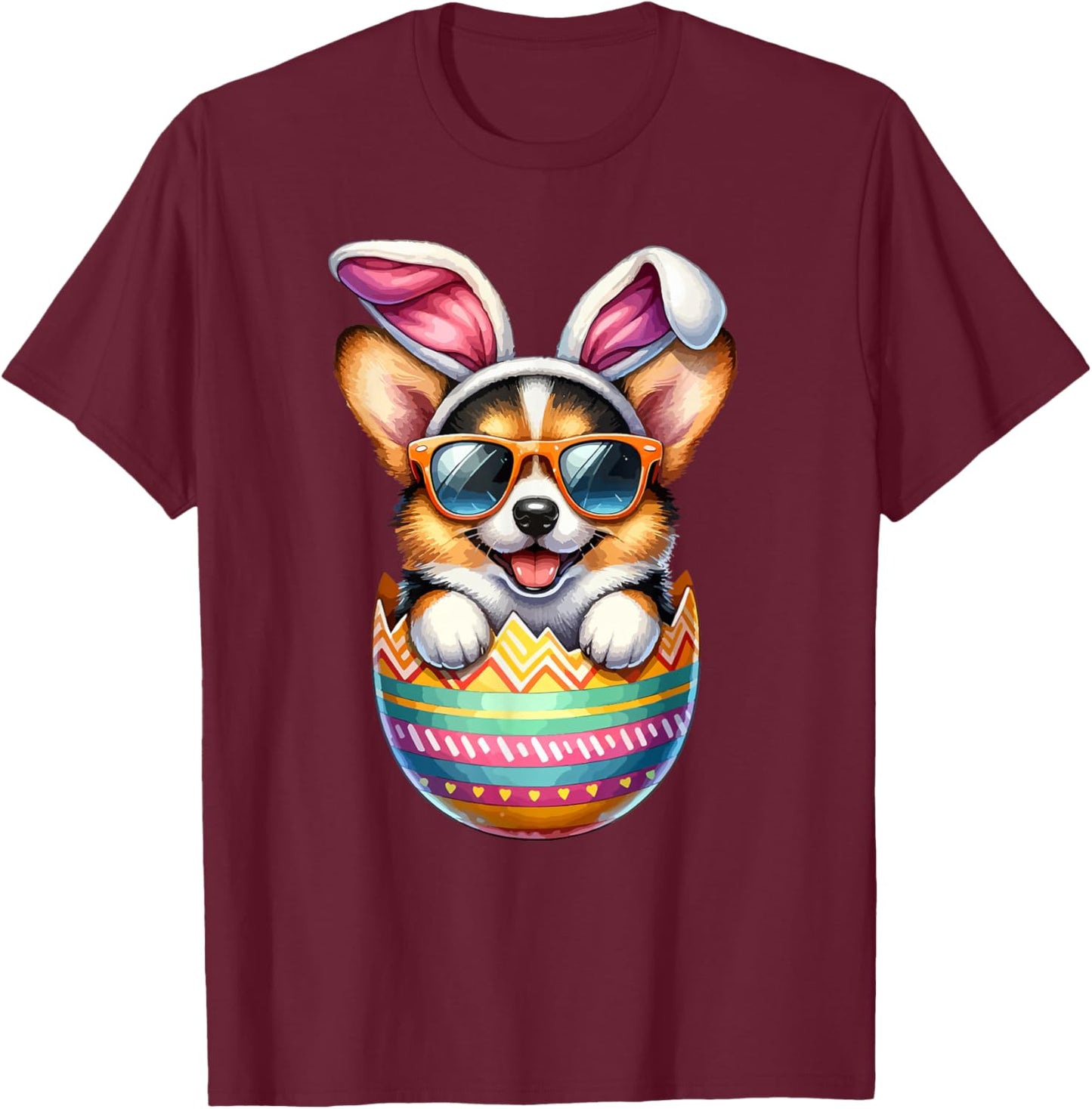 Cute Pembroke Welsh Corgi Egg Easter Day Dog Dad Dog Mom T-Shirt - T-Shirt | Maroon